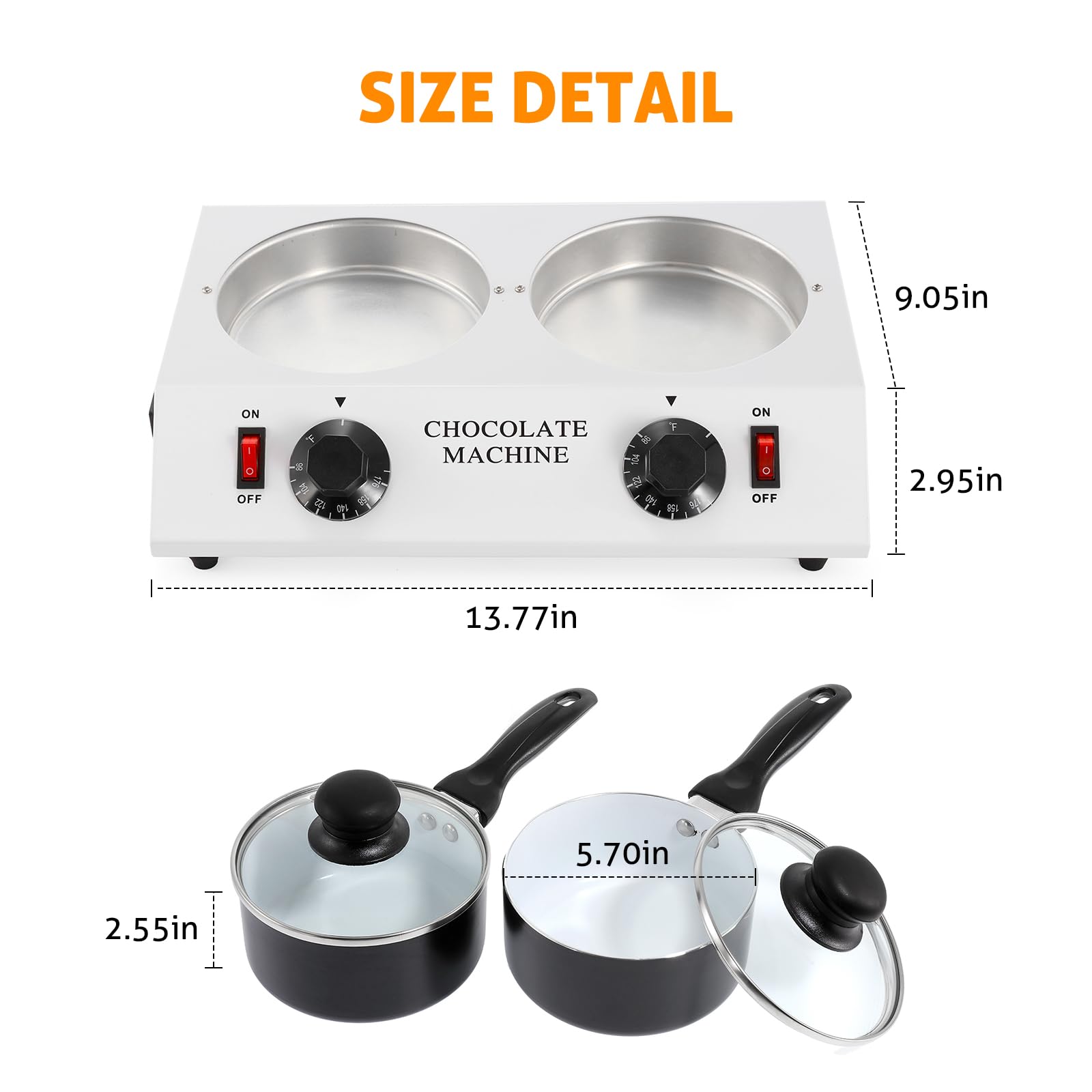WICHEMI Electric Chocolate Melting Pot - Double Pots Chocolate Warmer & Tempering Machine for Home & Commercial Use - Perfect for Melting Chocolate, Butter, Cheese, Cream, Candy & Milk - Ideal for Baking, Candy Making, Fondue & Dessert Preparation