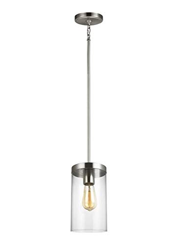 Generation Lighting 6590301EN7-962 Zire One Light Pendant in Brushed Nickel Finish - Modern Ceiling Light Fixture for Dining Room, Kitchen Island & Entryway Lighting