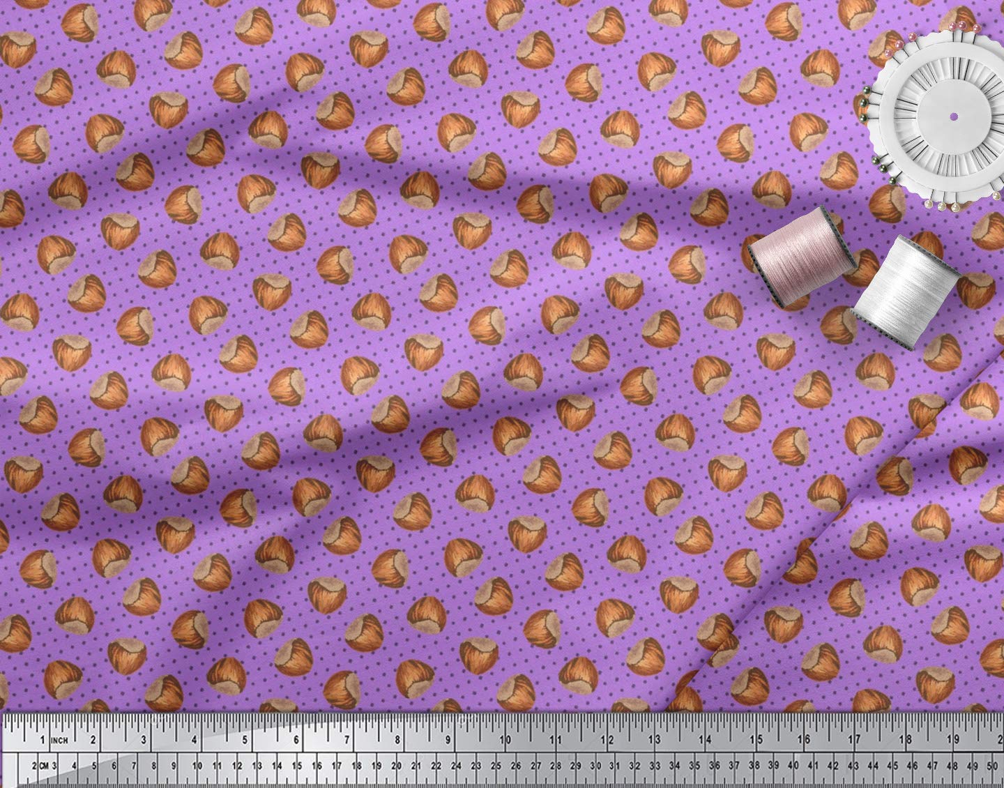 Soimoi Moss Georgette Purple Fabric by The Yard - 42 Inch Wide Tropical Dot & Coconut Fruits Printed Fabric for DIY Crafts, Dresses, Curtains & Home Decor