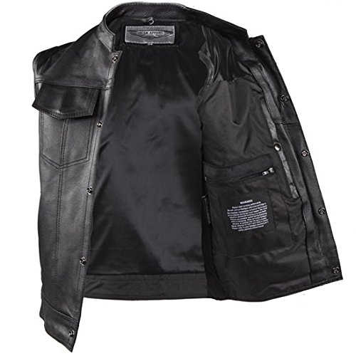 Men's Motorcycle Vest with Zipper & Gun Pocket - Genuine Leather Biker Jacket for Riding, Outdoor Adventures & Casual Wear