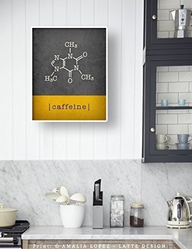 Caffeine Molecule Coffee Poster - Latte Design Wall Art for Kitchen Decor