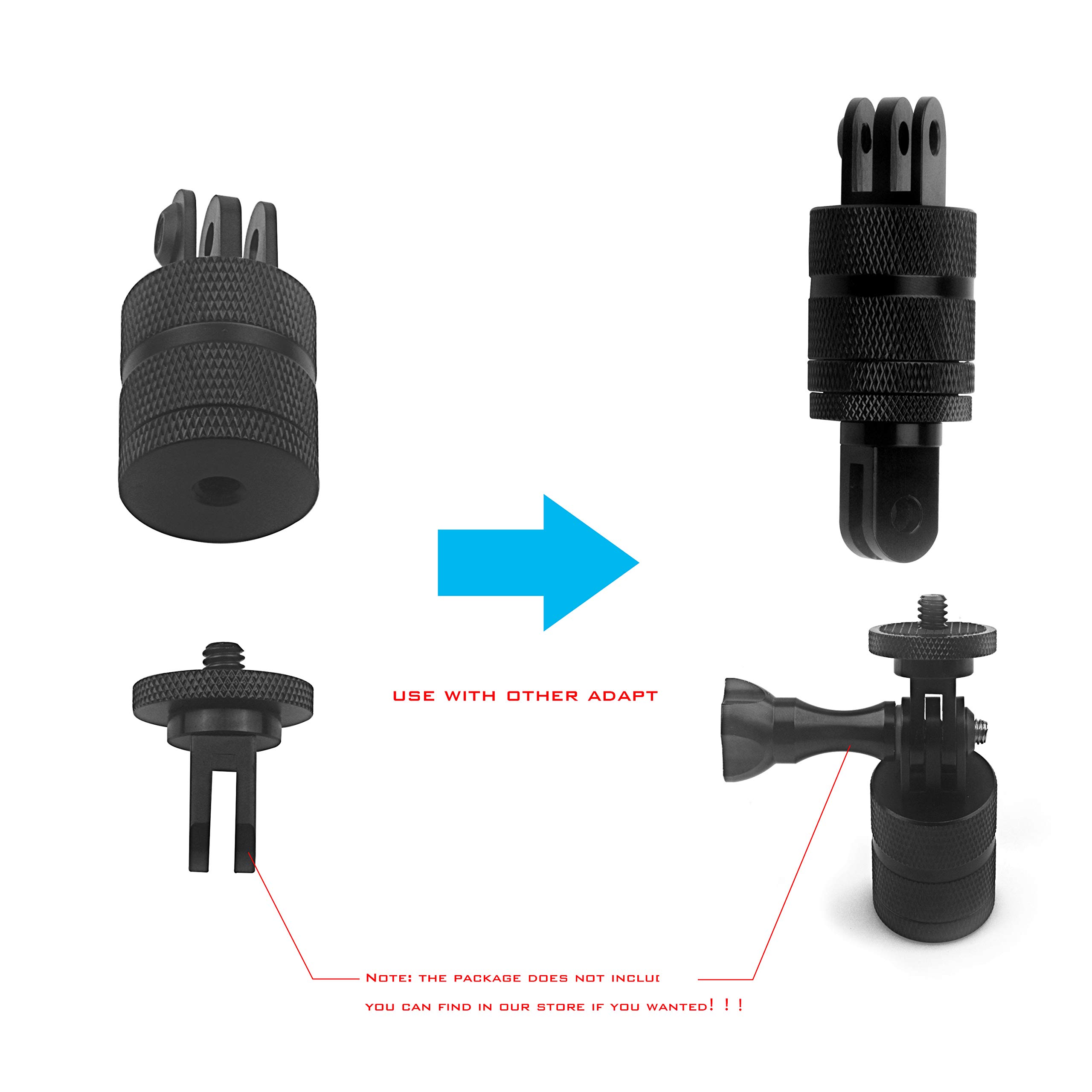 360° Rotating Aluminum Tripod Mount Adapter - 1/4 Inch 20 Thread for GoPro 12/11/10/9/8/7/6/5, DJI, XiaoYi & Standard 1/4