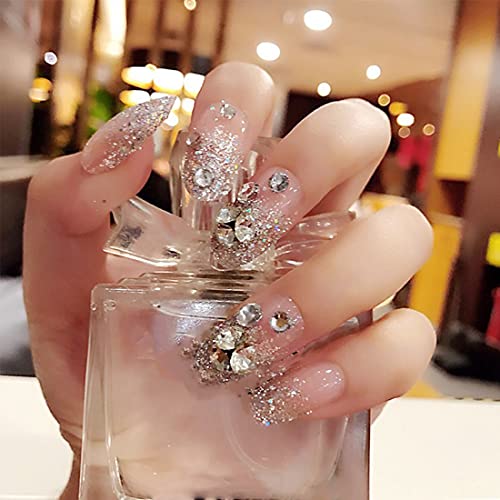 **3D Glitter Coffin Press On Nails - Full Cover French Acrylic Fake Nails (Style 06) | Perfect for Parties, Weddings & Special Occasions**