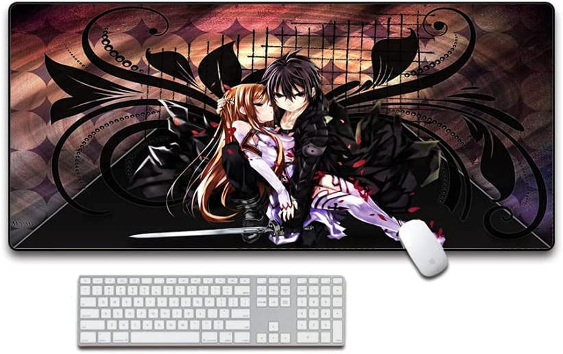 Premium Gaming Mouse Pad with Black Background - Kirito Sword Art Online Design - Large 35.4x15.7in (60x30cm) Desk Mat for Keyboard & Mouse - Perfect for Anime Fans, PC Gamers & Office Workstations