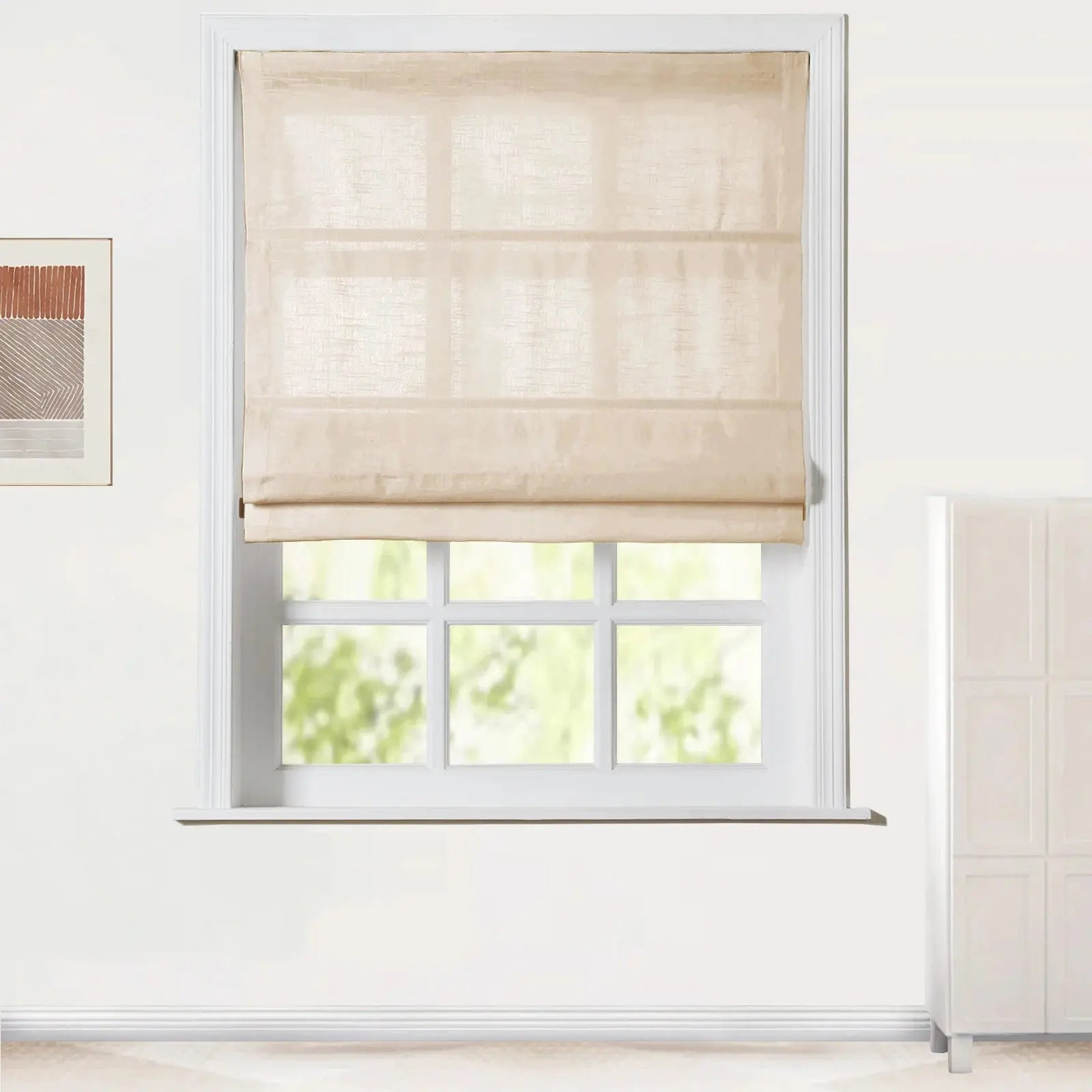 Jawara Linen Cotton Roman Shade Cordless - Blackout Window Treatment for Bedroom & Living Room
