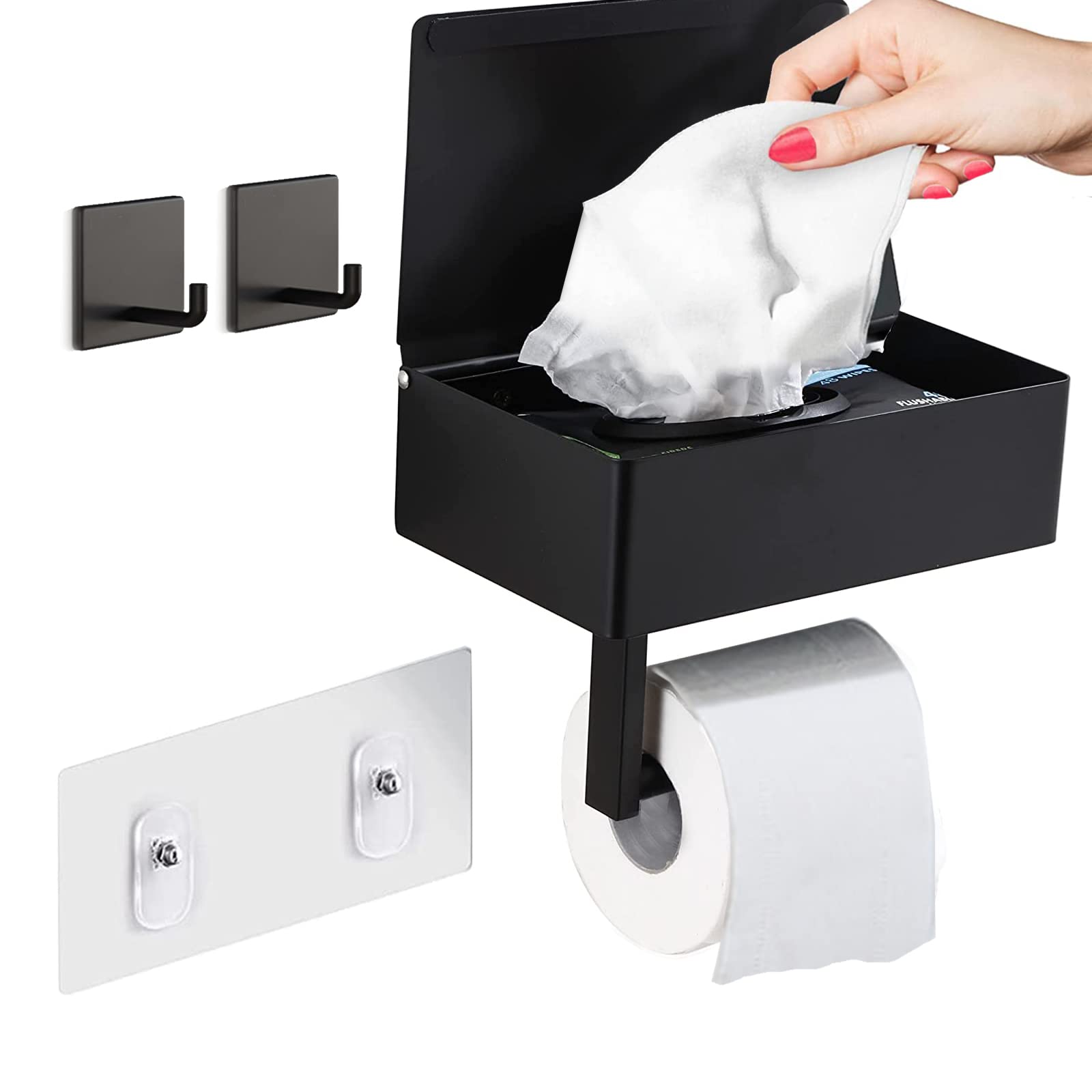 Stainless Steel Wall Mount Toilet Paper Holder with Shelf & Flushable Wipes Dispenser - Bathroom Organizer for Wet Wipes Storage | Space-Saving Solution for Small Bathrooms & Powder Rooms