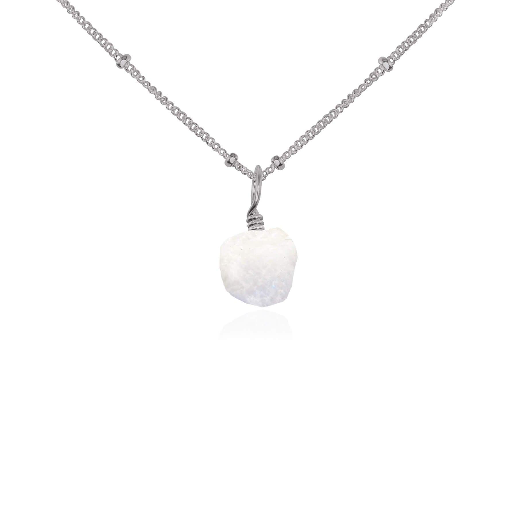 Natural Tiny Raw Rainbow Moonstone Pendant Necklace for Women - Elegant Boho Jewelry for Everyday Wear, Gift Giving & Spiritual Healing