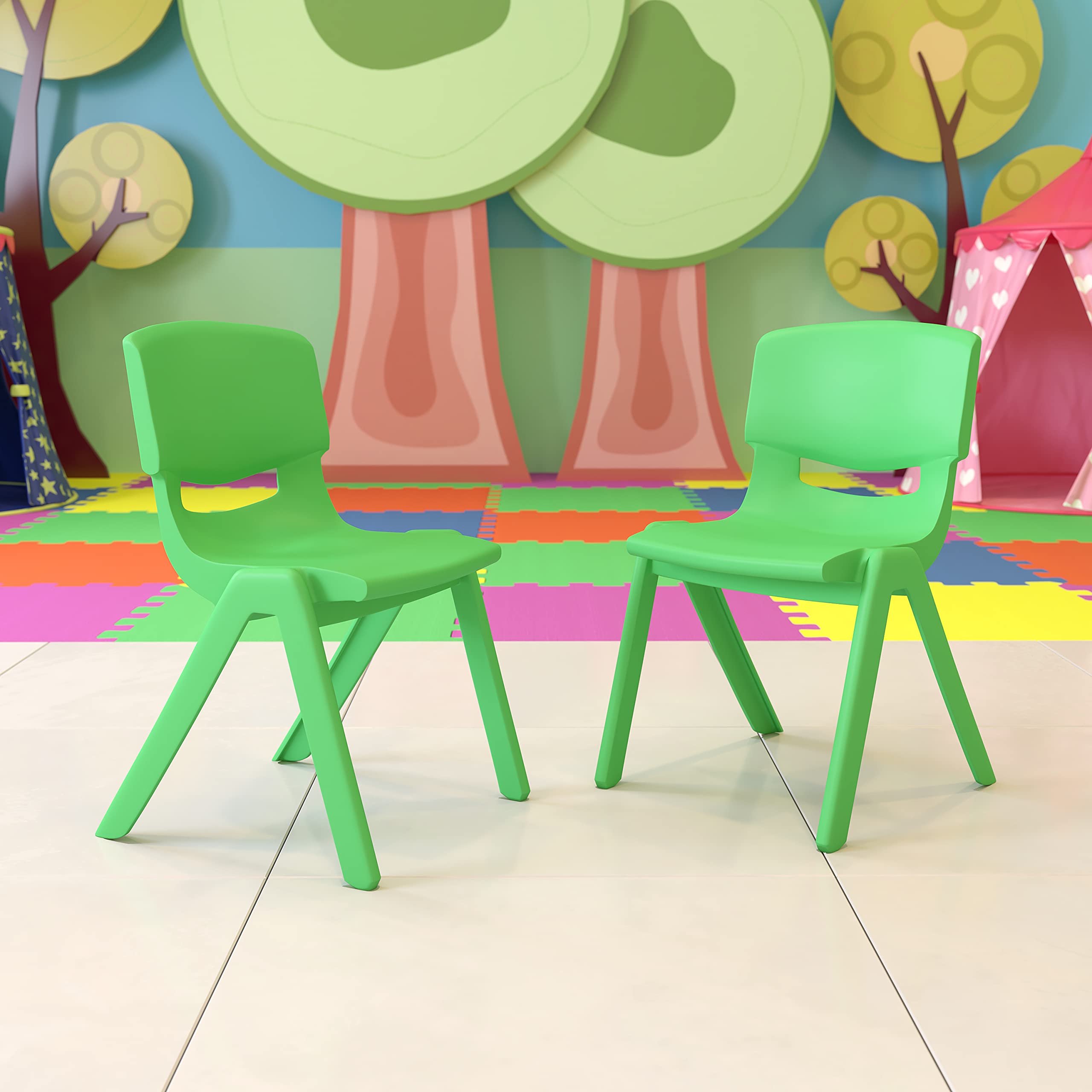 EMMA & OLIVER 2-Pack Stackable Green Plastic School Chairs - 15.5 Inch Seat Height - Durable Classroom & Home Study Chairs for Kids & Students