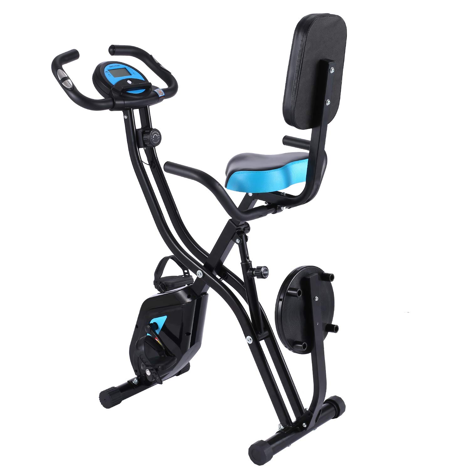 Teopeokl Folding Exercise Bike with APP Connection - 125kg Capacity Indoor Cycling Bike, 10-Level Adjustable Resistance, Pulse Measurement & Twister Plate - Space Saving Home Gym Equipment for Cardio Workouts & Weight Loss