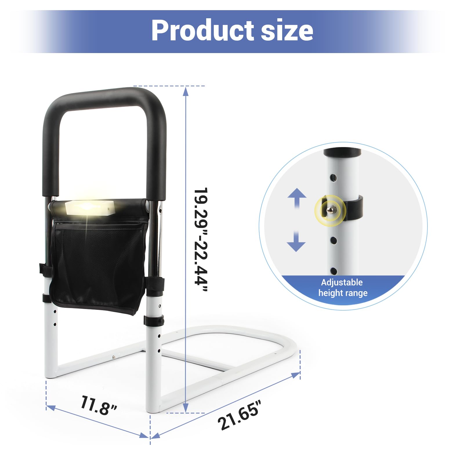 Elderly Bed Safety Rails - Adjustable Bed Assist Handles for Seniors, Fall Prevention Grab Bars for King, Queen, Full & Twin Beds - Ideal for Home Care, Hospitals & Assisted Living Facilities