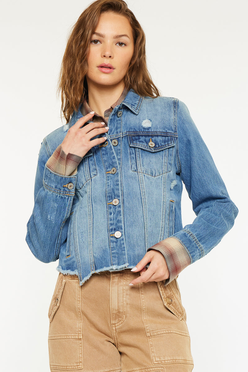 Vintage Bianca Distressed Denim Jacket for Women - Lightweight Faded Blue Denim Coat with Ripped Details | Perfect for Casual Outfits, Streetwear & Fall Layering