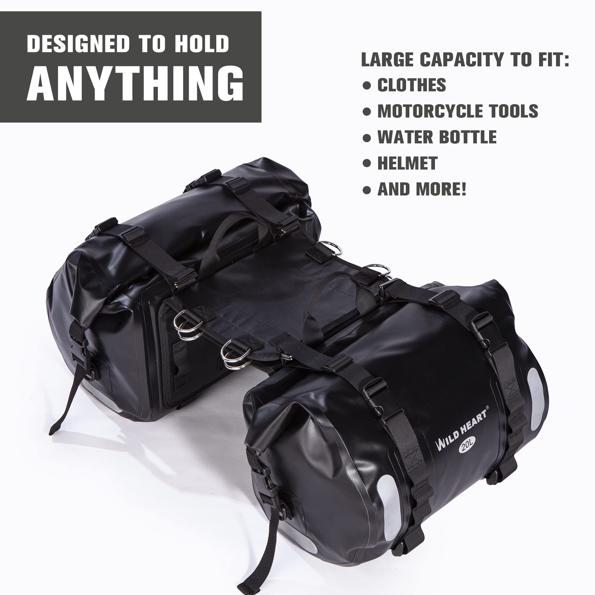 Waterproof Motorcycle Saddlebags 40L - Durable Tank & Side Bags for Adventure Riding, Commuting & Travel - WILD HEART Waterproof Storage for Bikes