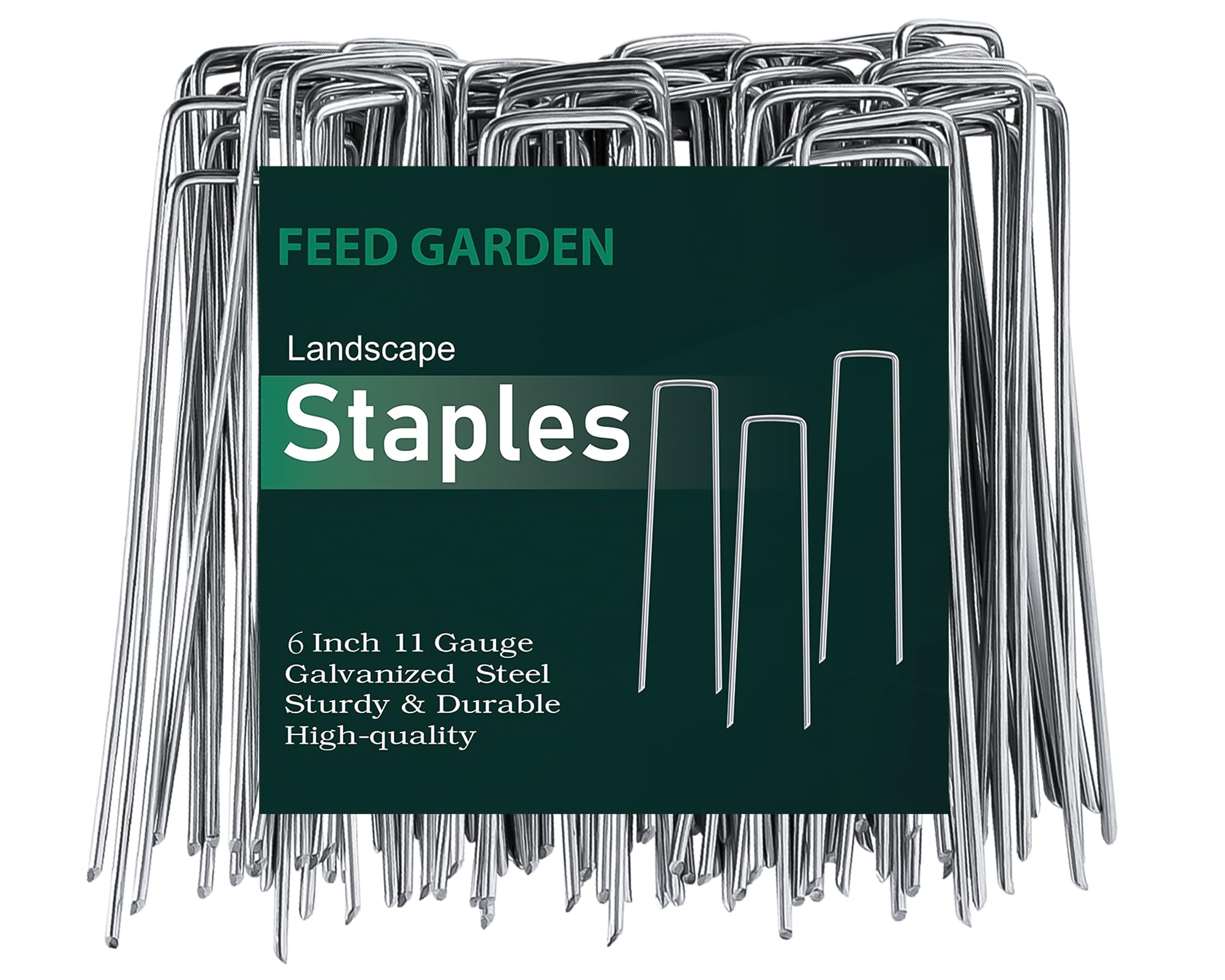 FEED GARDEN 6 Inch 100 Pack Heavy Duty Galvanized Landscape Staples - 11 Gauge Garden Stakes for Weed Barrier Fabric, Plant Covers, Tent Anchoring & Landscaping - Ideal for Yard Decoration, SOD Pins and Outdoor Fabric Securing