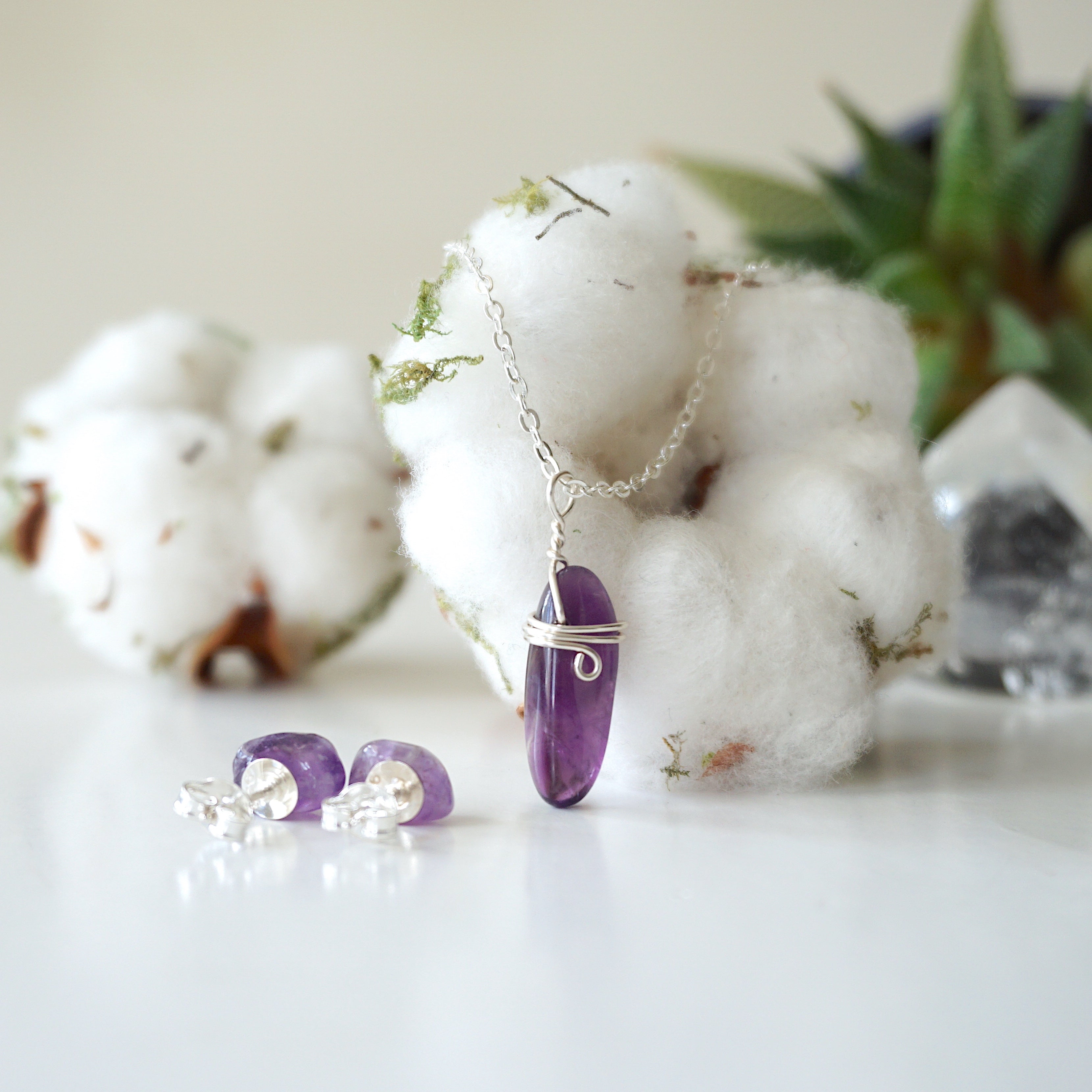 Amethyst Charm Set Sterling Silver - Elegant Jewelry for Women, Gift for Her, Birthday & Anniversary Present - Perfect for Everyday Wear & Special Occasions