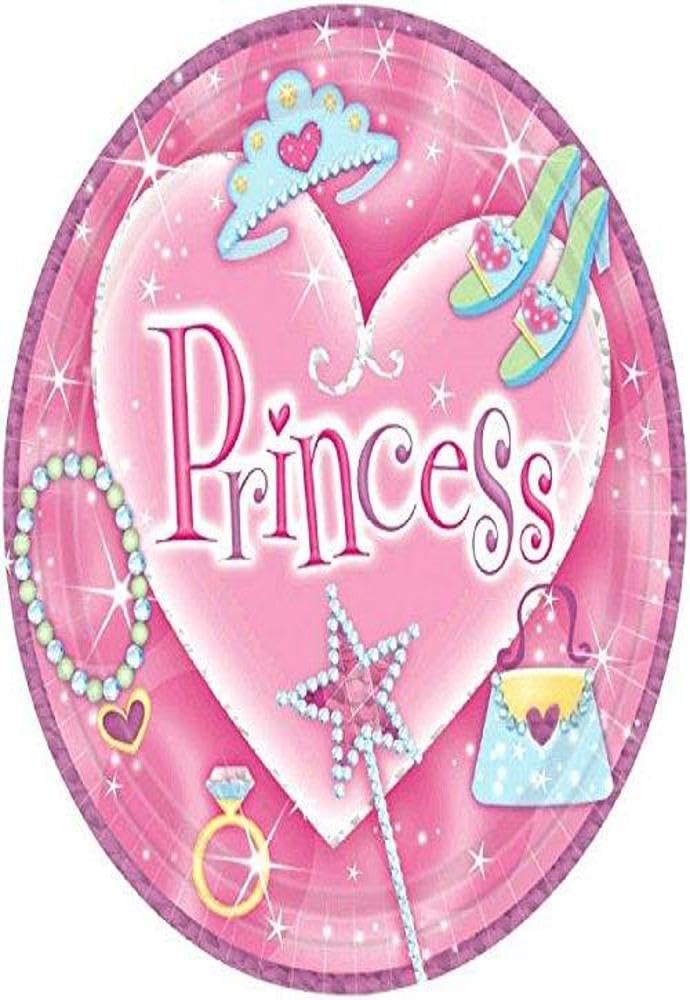 Amscan Sparkling Princess Round Birthday Party Dessert Paper Plates - 7 Inch Disposable Tableware (8 Pack, Pink) - Perfect for Princess Themed Birthday Parties, Baby Showers & Tea Parties