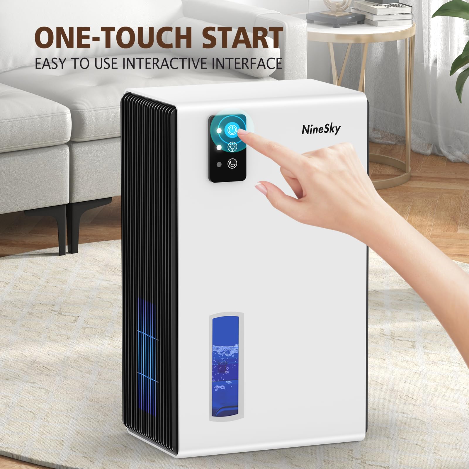 NineSky 95 OZ Dehumidifier for Home - Large Capacity Quiet Air Dryer for Bathroom, Bedroom, Basement (Up to 1000 sq.ft) with Auto Shut Off & 7-Color LED Lights - Perfect for Mold Prevention and Humidity Control in Damp Spaces