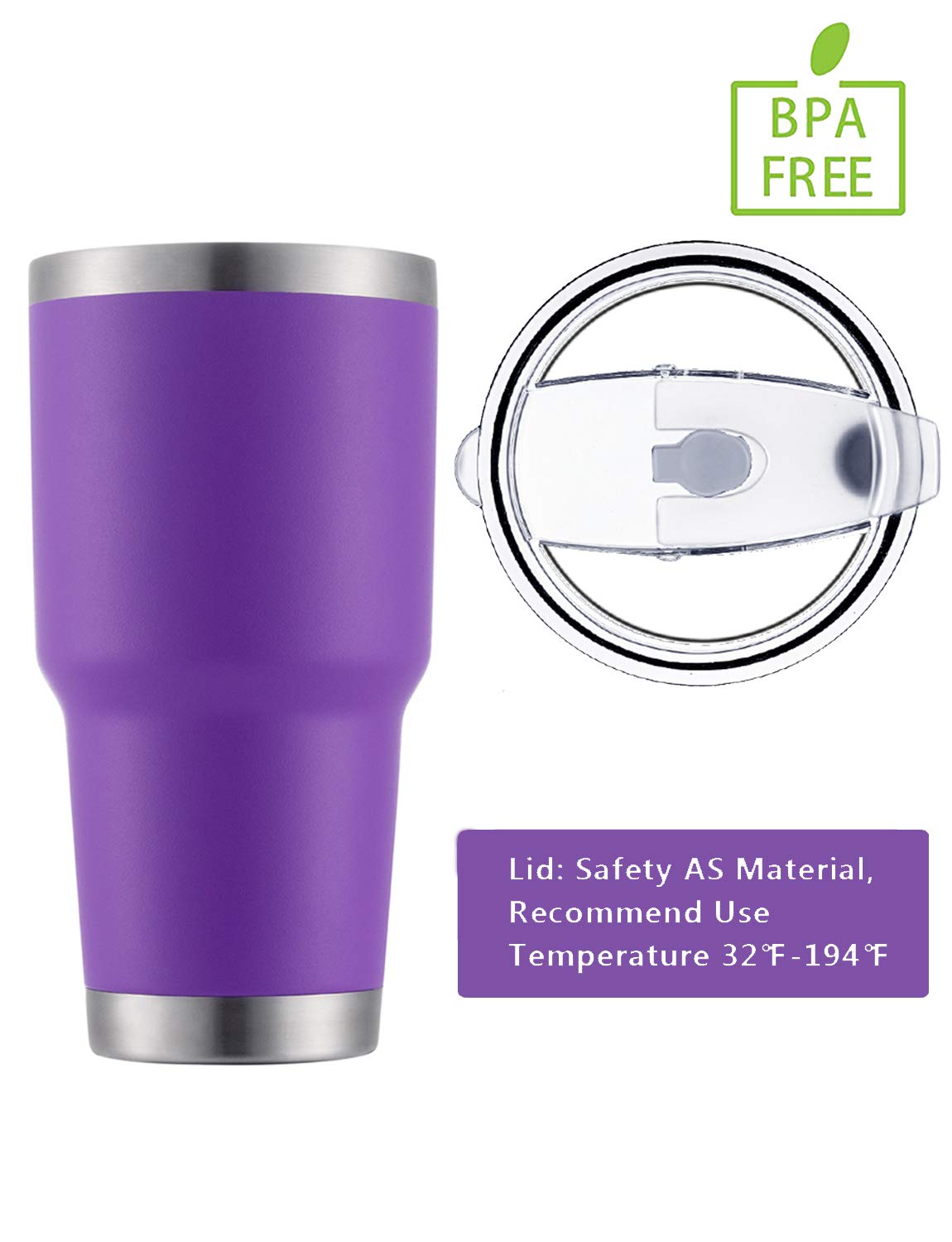 30oz Purple Stainless Steel Tumbler with Straw & Lid - Vacuum Insulated for Hot/Cold Drinks - Perfect for Travel & Office