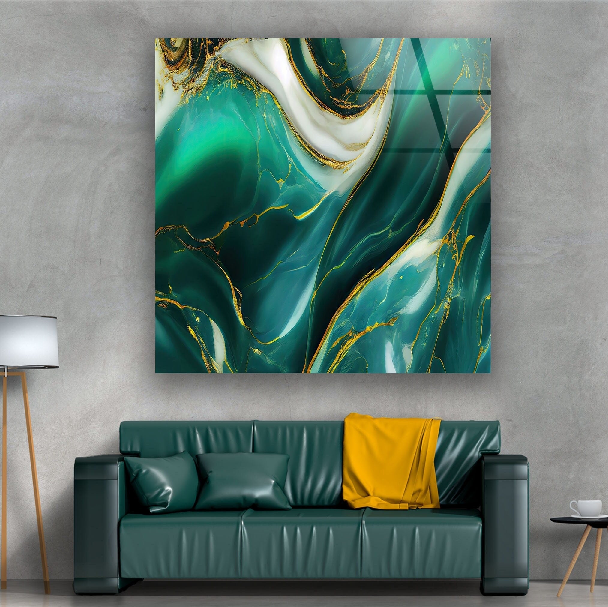 Abstract Green Marble Glass Wall Art - Modern Home Decor for Living Room, Bedroom & Office - Handmade Glass Mosaic Artwork - Unique Gift Idea for Housewarming & Wedding