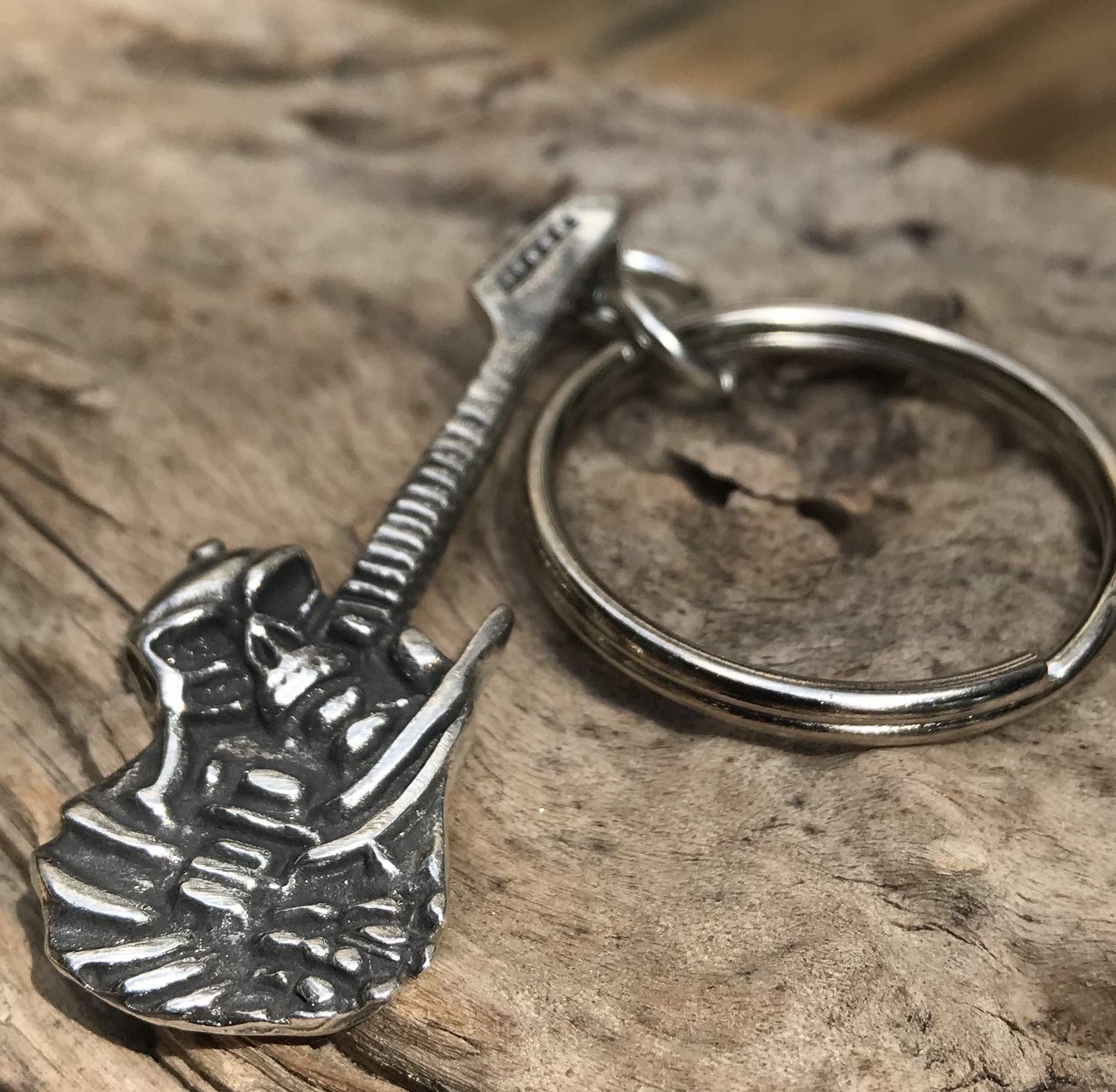 Trilogy Jewelry Pewter Electric Guitar Pendant with Skull Keychain - Unique Gothic Jewelry for Musicians & Rock Fans - Perfect for Concerts, Gifts & Everyday Wear
