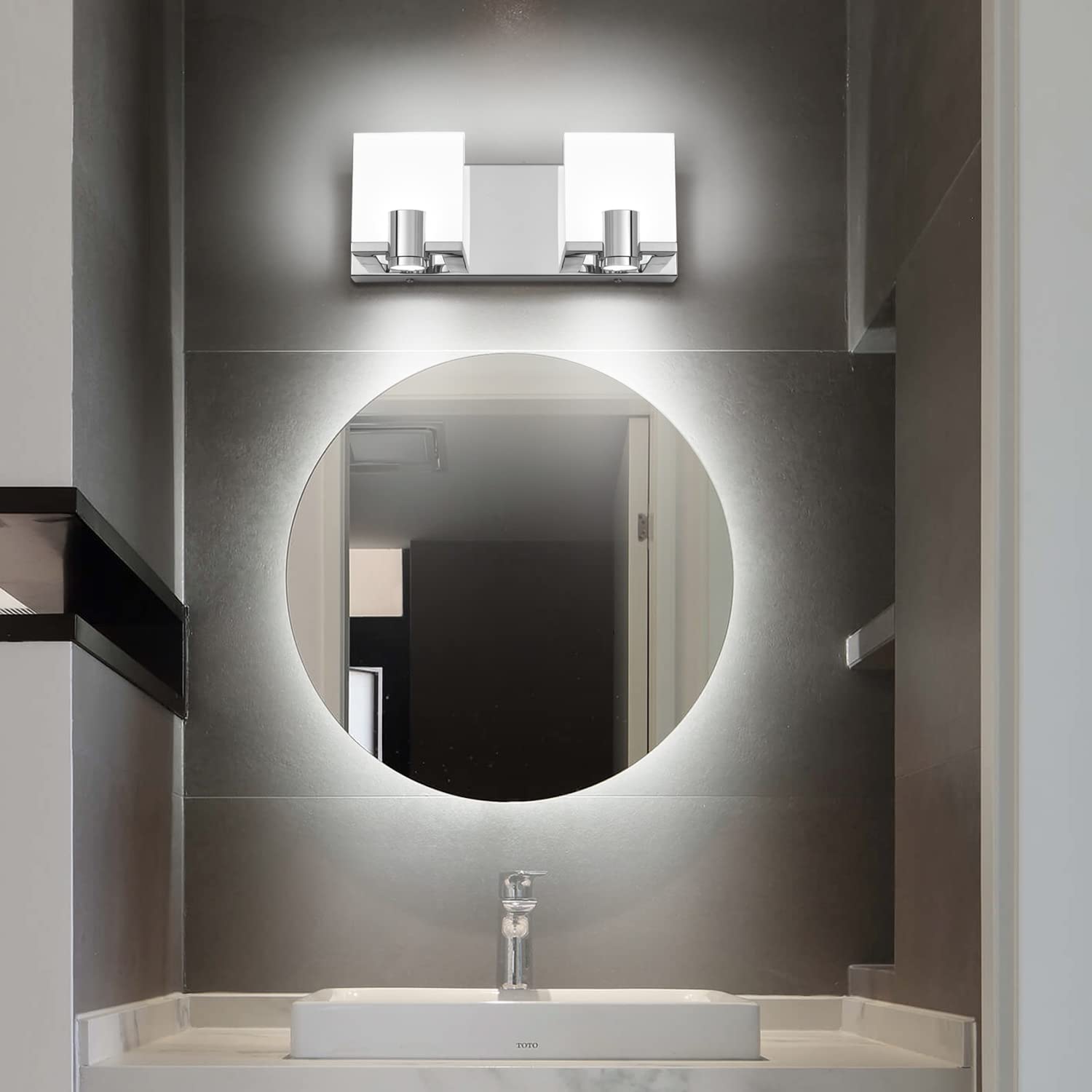 Modern Dimmable LED Bathroom Vanity Light Fixture - 2 Light Chrome Wall Sconce, Adjustable Brightness, Cool White 6000K - Perfect for Bathroom, Powder Room, and Dressing Area Lighting