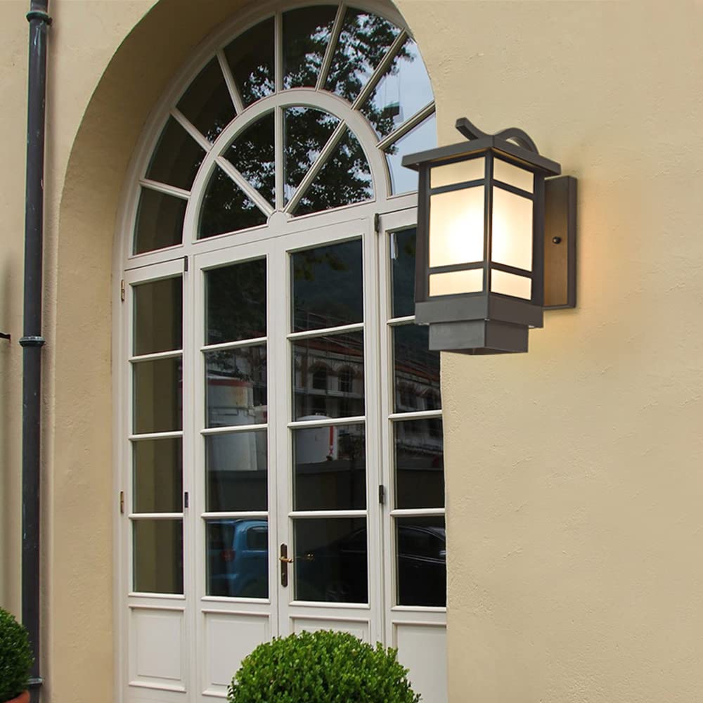 Matte Black Outdoor Wall Lantern with Square Frosted Glass Shade - Waterproof Exterior Porch Light Fixture - Aluminum Wall Mount Lamp for Garage, Doorway, Patio & Garden Lighting