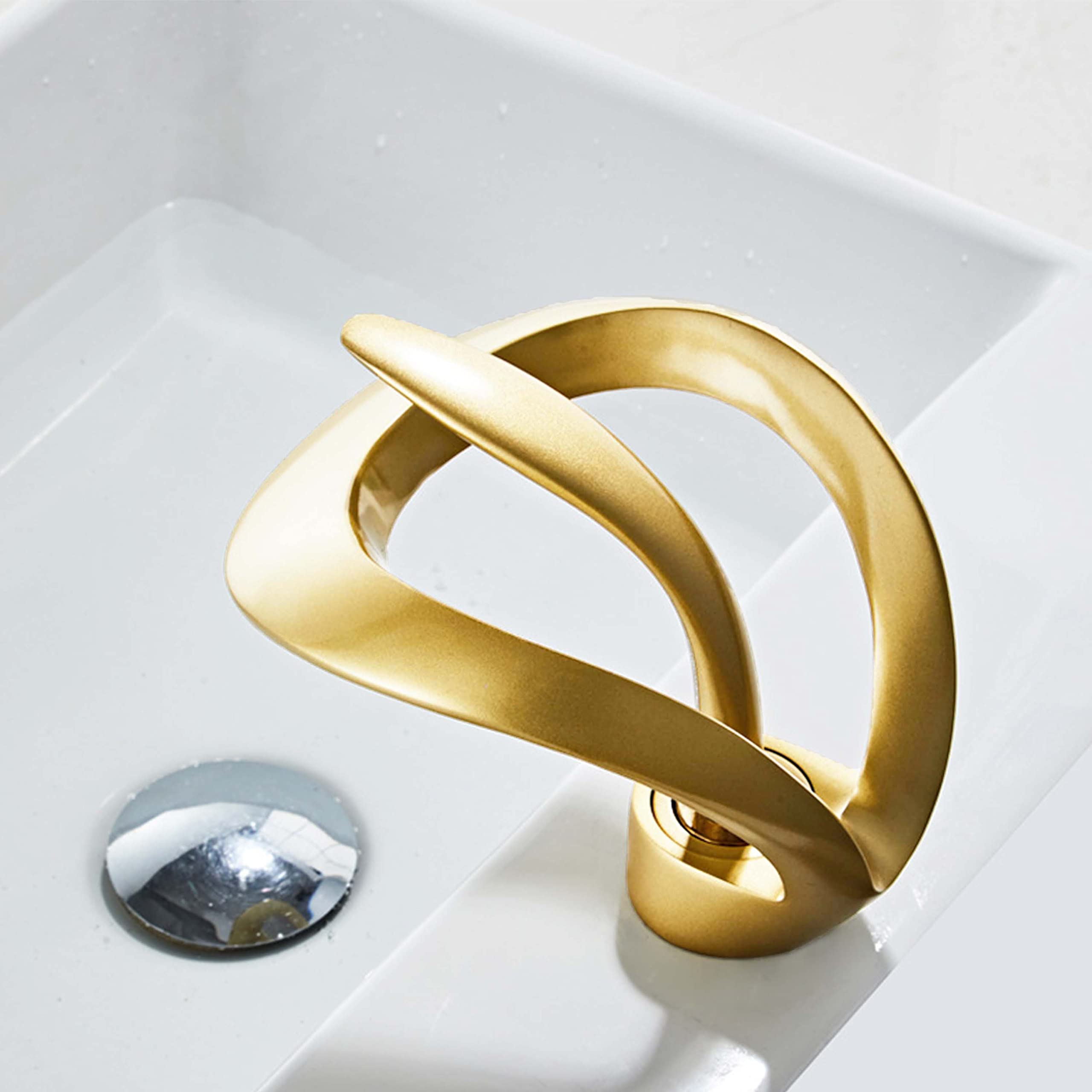 Elegant Brass Waterfall Bathroom Faucet - Brushed Gold for Vanity Sink