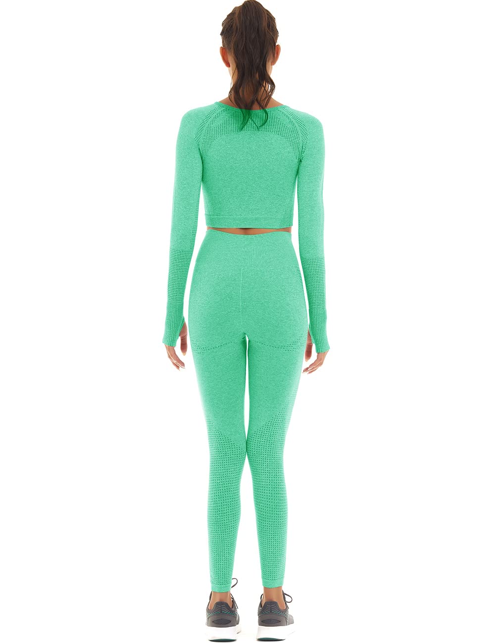**Women's Seamless Workout Outfit - 2 Piece Athletic Set with High-Waisted Leggings & Long Sleeve Top | Gym, Yoga, Running, Fitness & Casual Wear**
