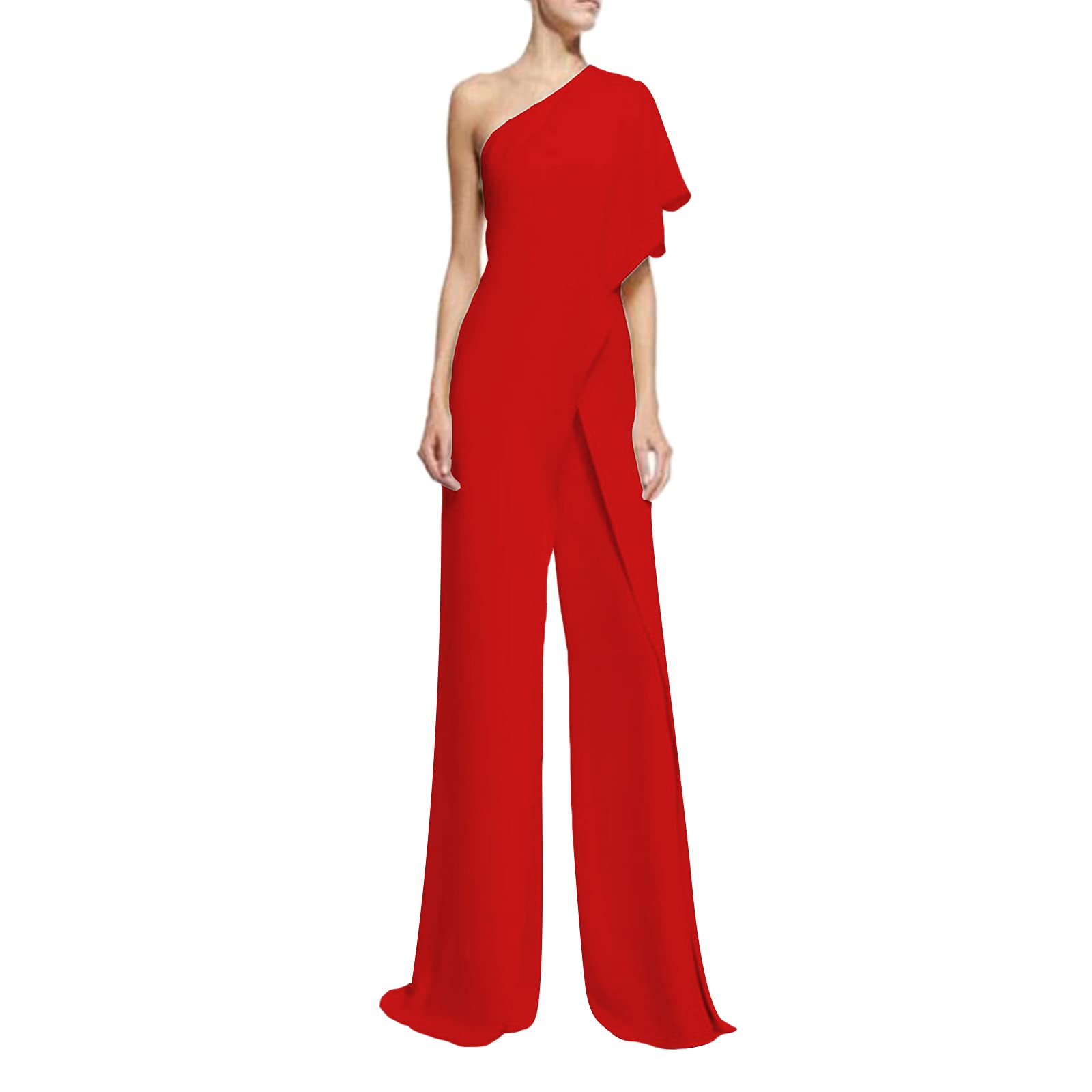 Urfitcutpcs Women's Elegant One Shoulder Ruffled Asymmetrical Jumpsuit - High Waist Wide Leg Romper for Party, Wedding & Night Out | Sexy Formal Jumpsuit with Long Pants