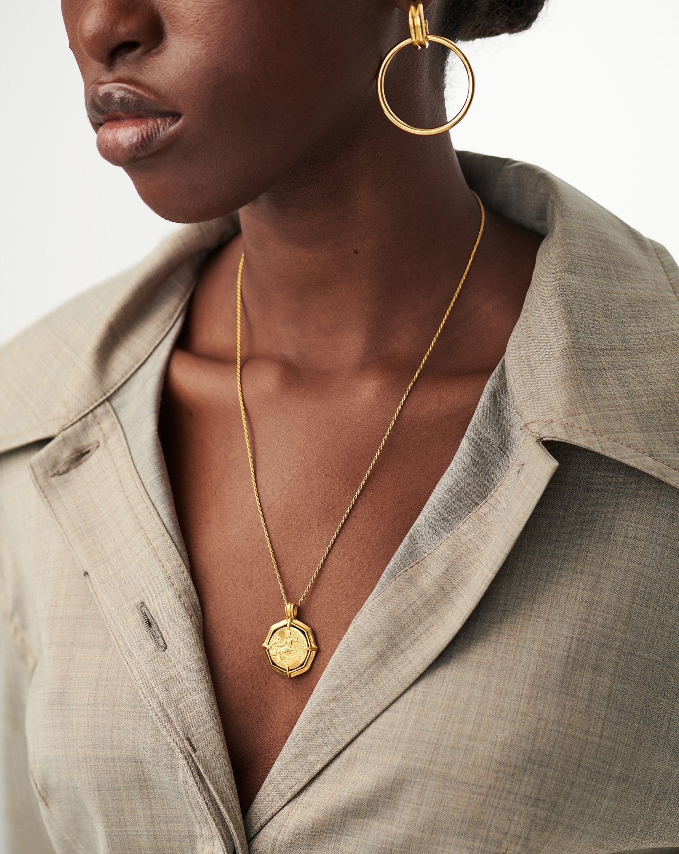 Lucy Williams Engravable Octagon Medallion Coin Necklace - 18k Gold Plated Personalized Jewelry Gift for Women | Perfect for Anniversaries, Birthdays & Special Occasions