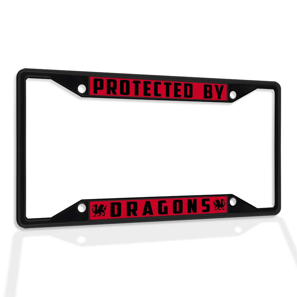 Durable Metal Insert License Plate Frame with Dragon Design - Weatherproof & Rustproof Car Accessory (4 Hole Mounting, Black) for Cars, Trucks & SUVs - Perfect for Outdoor Protection & Customization