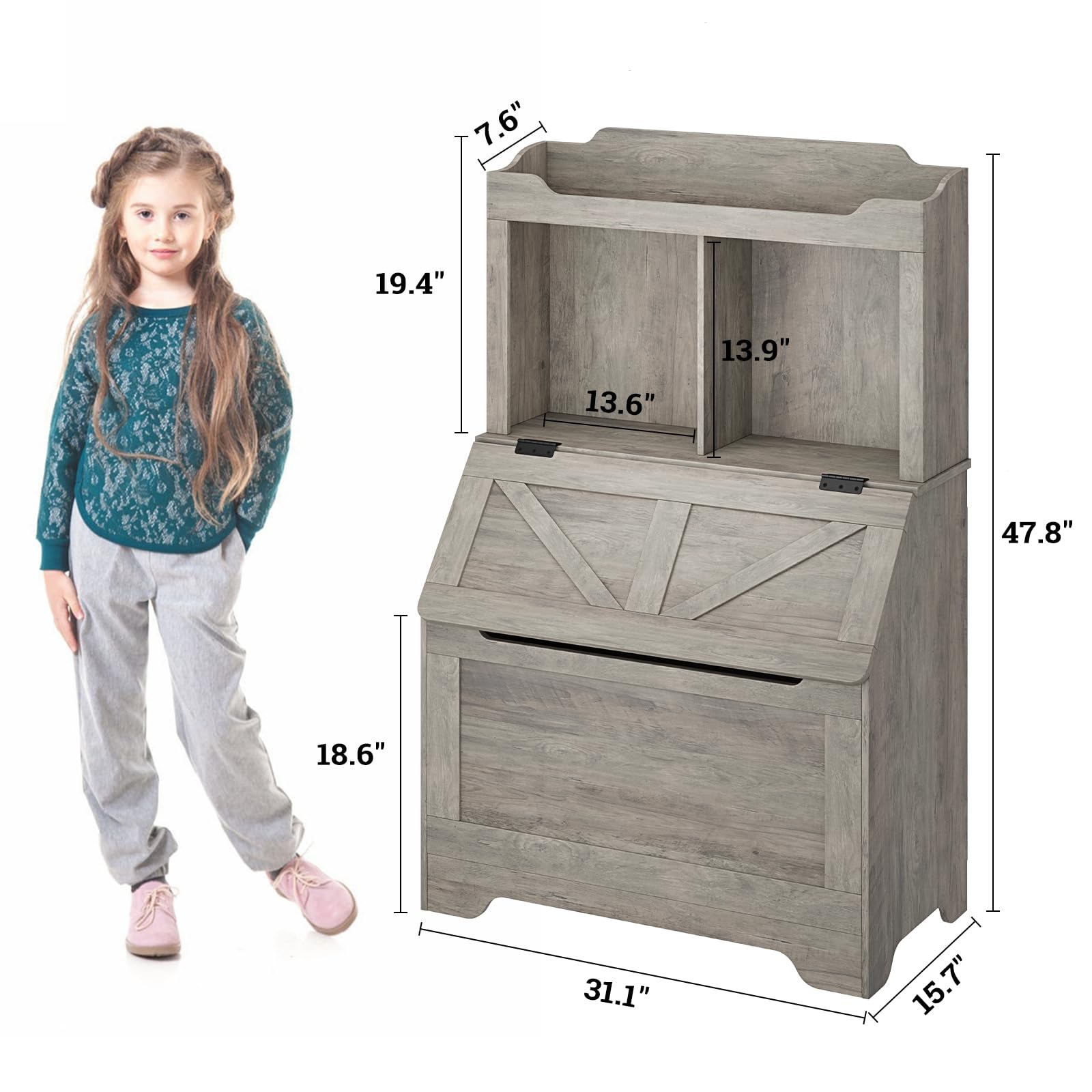 Wooden Kids Bookshelf and Toy Storage Organizer - Large Flip-top Toy Box with Cubby & 3-Tier Bookcase for Playroom, Bedroom, Nursery, Kindergarten - Perfect for Organizing Toys, Books & Kids' Belongings in Home & School