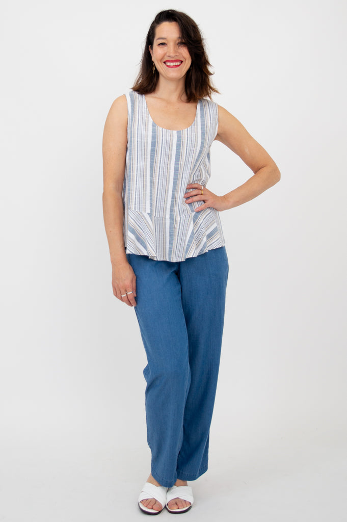 Ginny Tank Top - Sand Stripe Linen Bamboo Blend - Women's Casual Summer Tops for Beach, Vacation & Everyday Wear
