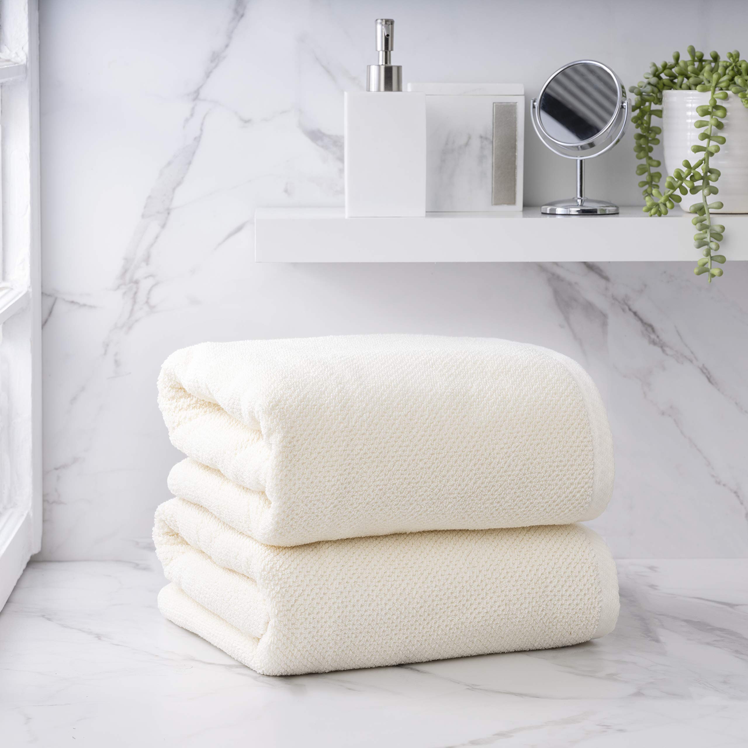 Premium Franklin 2-Piece Bath Sheets Set - Soft & Absorbent 600 GSM 100% Cotton Popcorn Textured Cream Bath Towels for Hotel, Spa & Home Use - Luxury Bathroom Towels for Shower, Pool & Beach