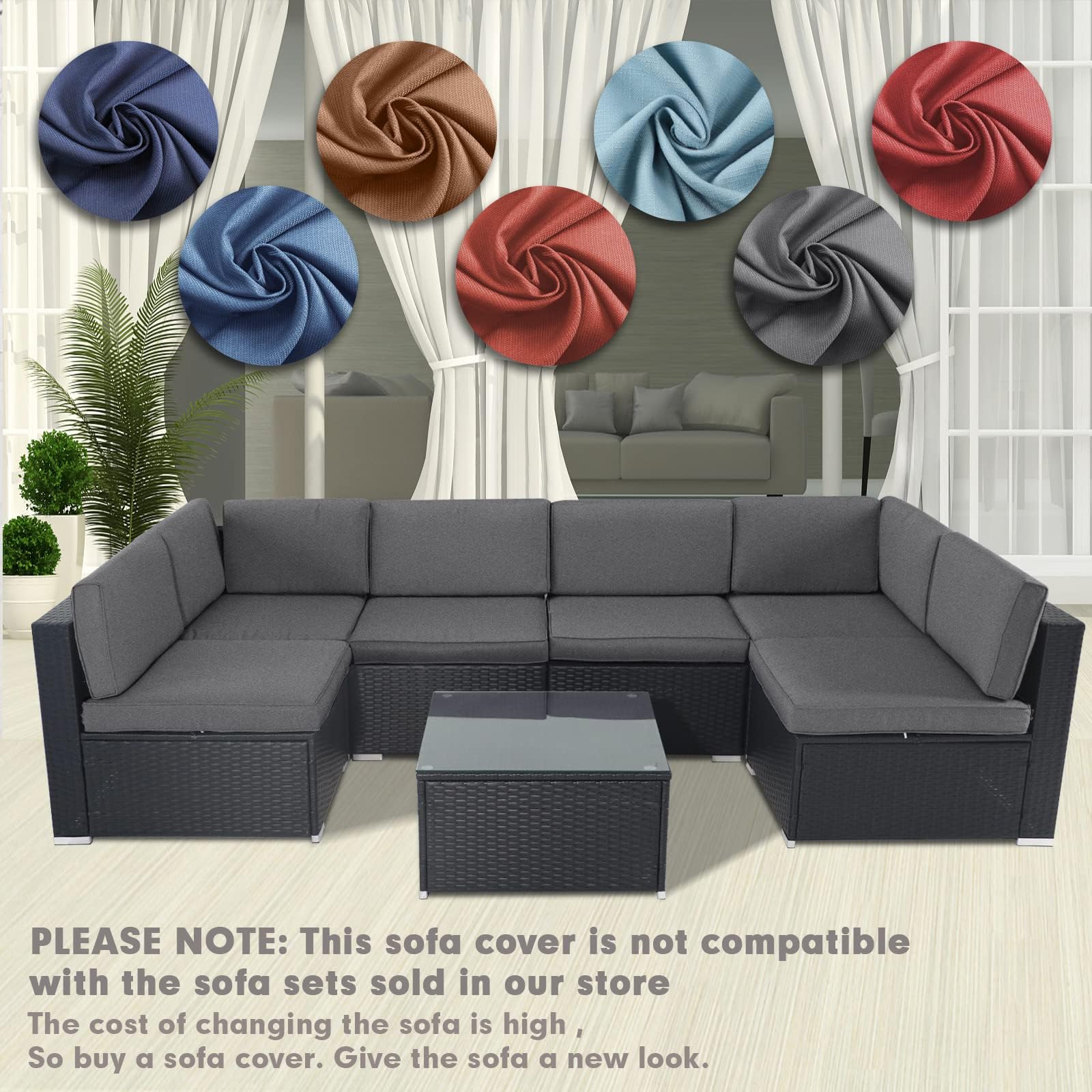 Crownland 14-Piece Outdoor Patio Furniture Cushion Covers Set - 6 Seat Cushion Covers & 8 Back Covers with Zipper Design, Waterproof & UV-Resistant for Sofa, Couch Replacement (Grey) - Perfect for Backyard, Deck, Poolside & Garden Furniture Protection