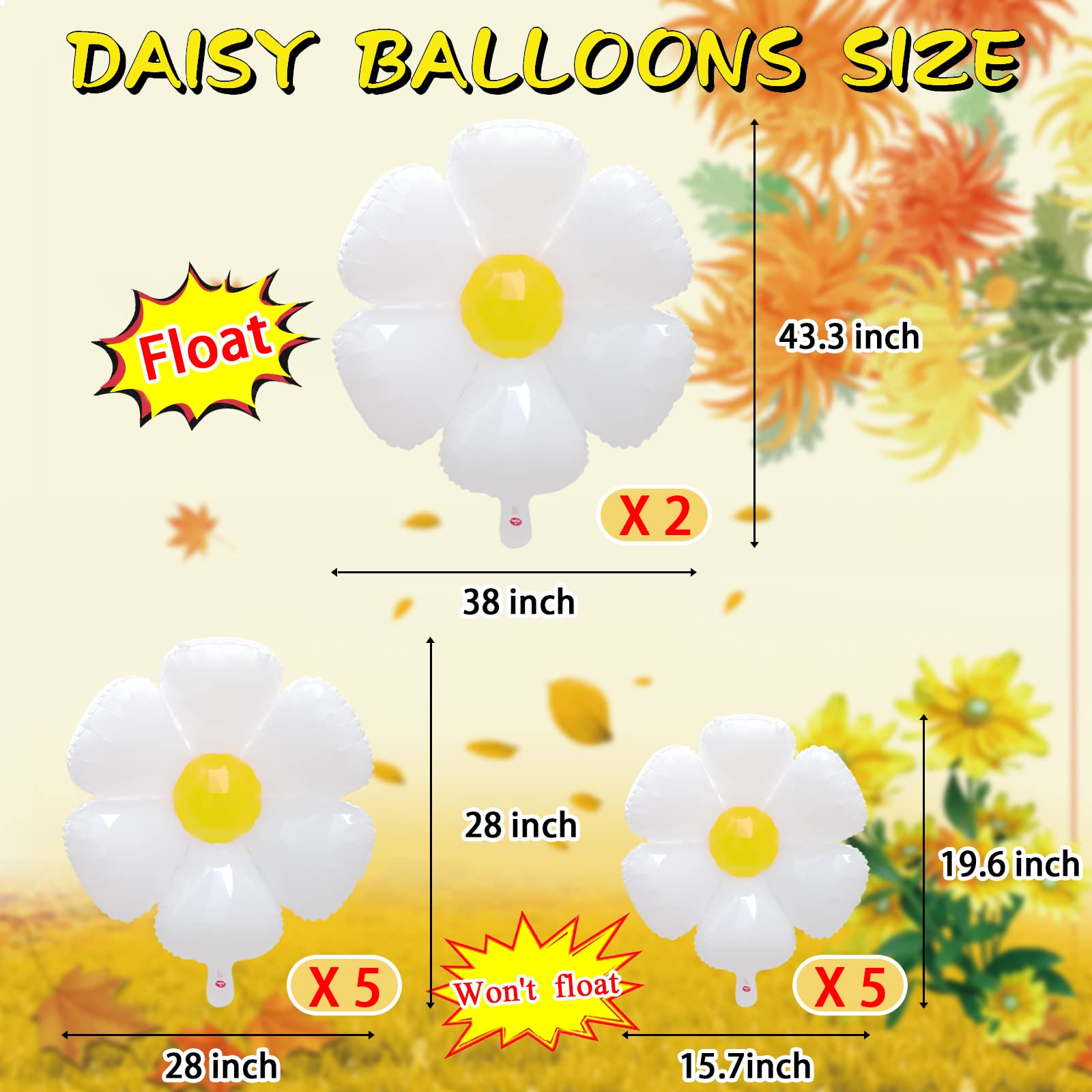 12 Pcs Daisy Balloons - 3 Sizes White Flower Balloons for Birthday, Baby Shower & Wedding Decorations | Daisy Party Supplies for Spring, Summer & Boho Themed Events