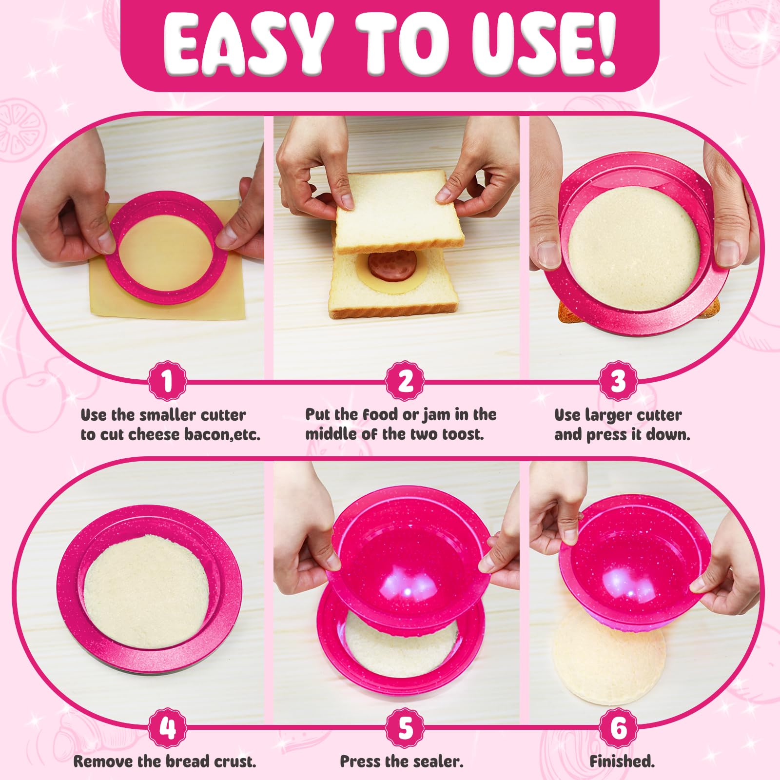 HiYZ Glitter Sandwich Cutter and Sealer Set - 5-Piece Crustless Sandwich Maker for Kids - Peanut Butter & Jelly Cookie Cutter with Sparkling Design - Perfect for School Lunches, Parties, and Fun Snack Time