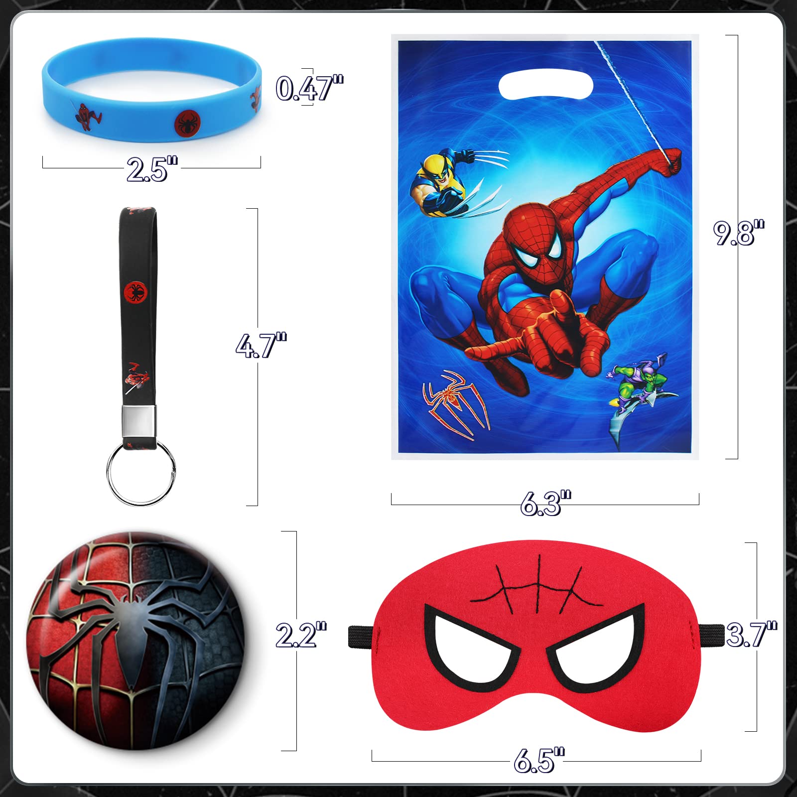 116Pcs Spider Themed Birthday Party Supplies Kit - Includes Gift Bags, Masks, Bracelets, Keychains, Button Pins & Stickers for Halloween, Classroom Rewards & Christmas Prizes | Perfect for Kids' Parties, School Events & Themed Celebrations