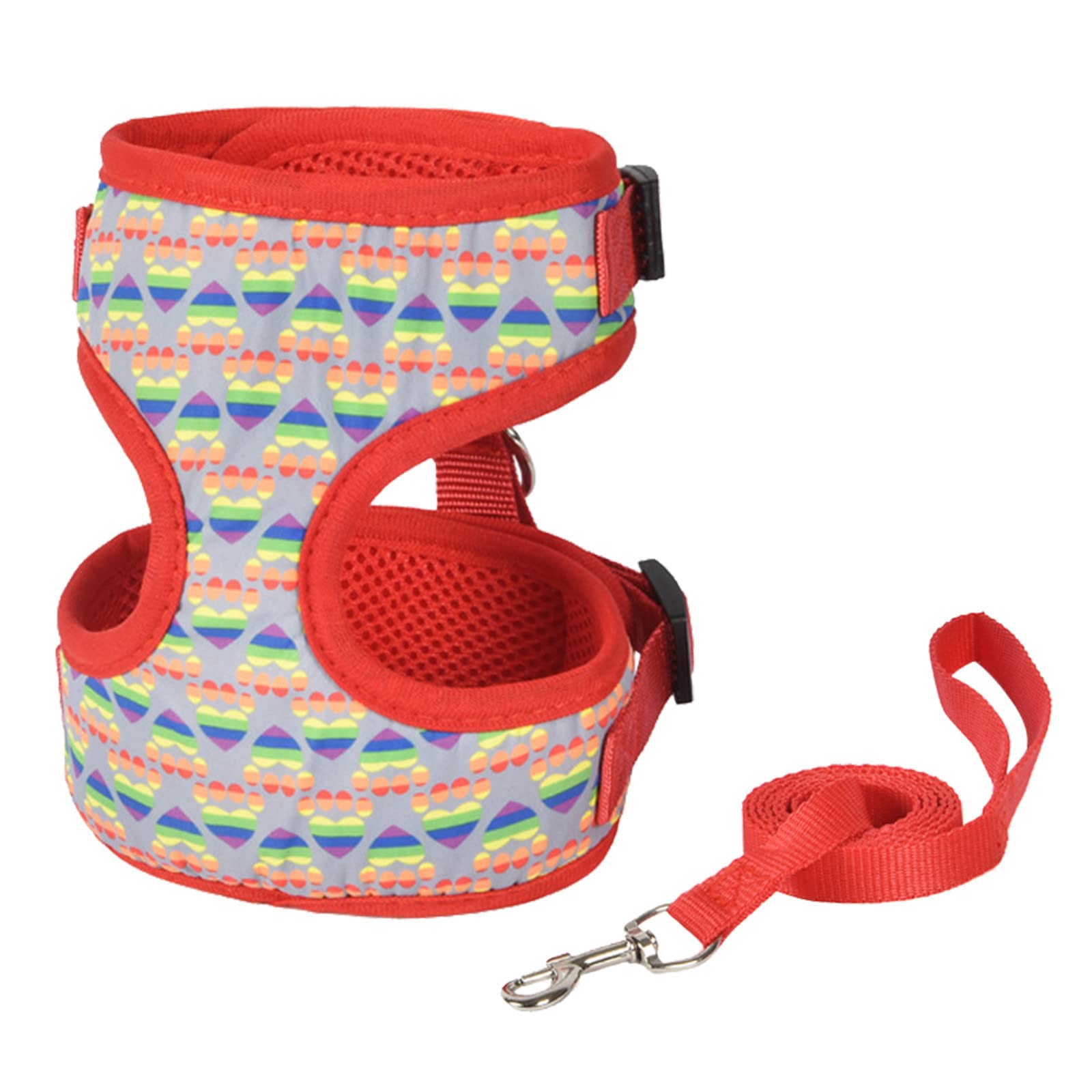 BBZUI Breathable Dog Corset & Leash Set with Heart Print - Adjustable Puppy Vest & Rope Halter in Light Pink | Perfect for Small to Medium Dogs, Daily Walks & Outdoor Activities