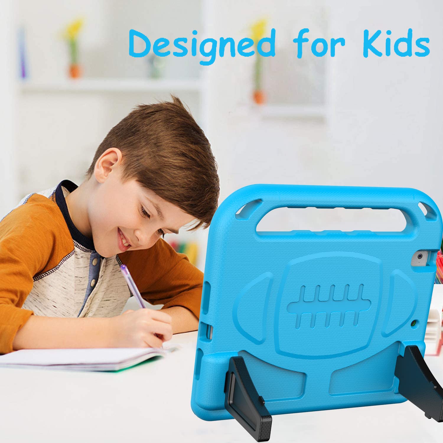 BMOUO Shockproof Kids iPad Case for iPad 6th/5th Generation (9.7-inch 2017/2018) & iPad Air 2 - Durable Handle Stand Cover with Screen Protector - Perfect for School, Travel & Home Use - Blue