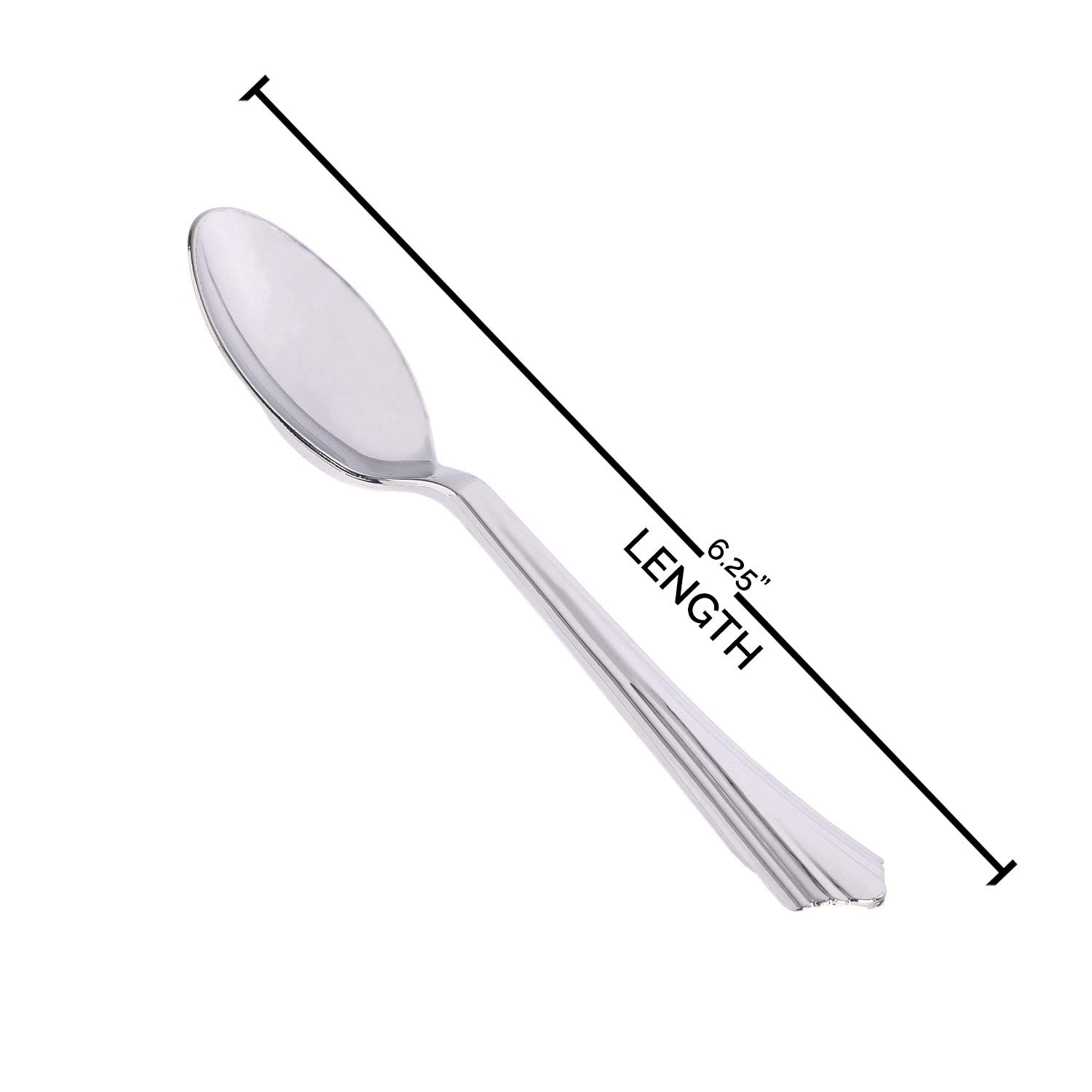 6.25 Inch Shiny Metallic Silver Plastic Spoons - Pack of 600, Heavy Duty BPA-Free Disposable Cutlery for Weddings, Parties, Catering & Events | Durable Recyclable Bulk Silverware for Desserts, Soups, Ice Cream & Buffet Serving