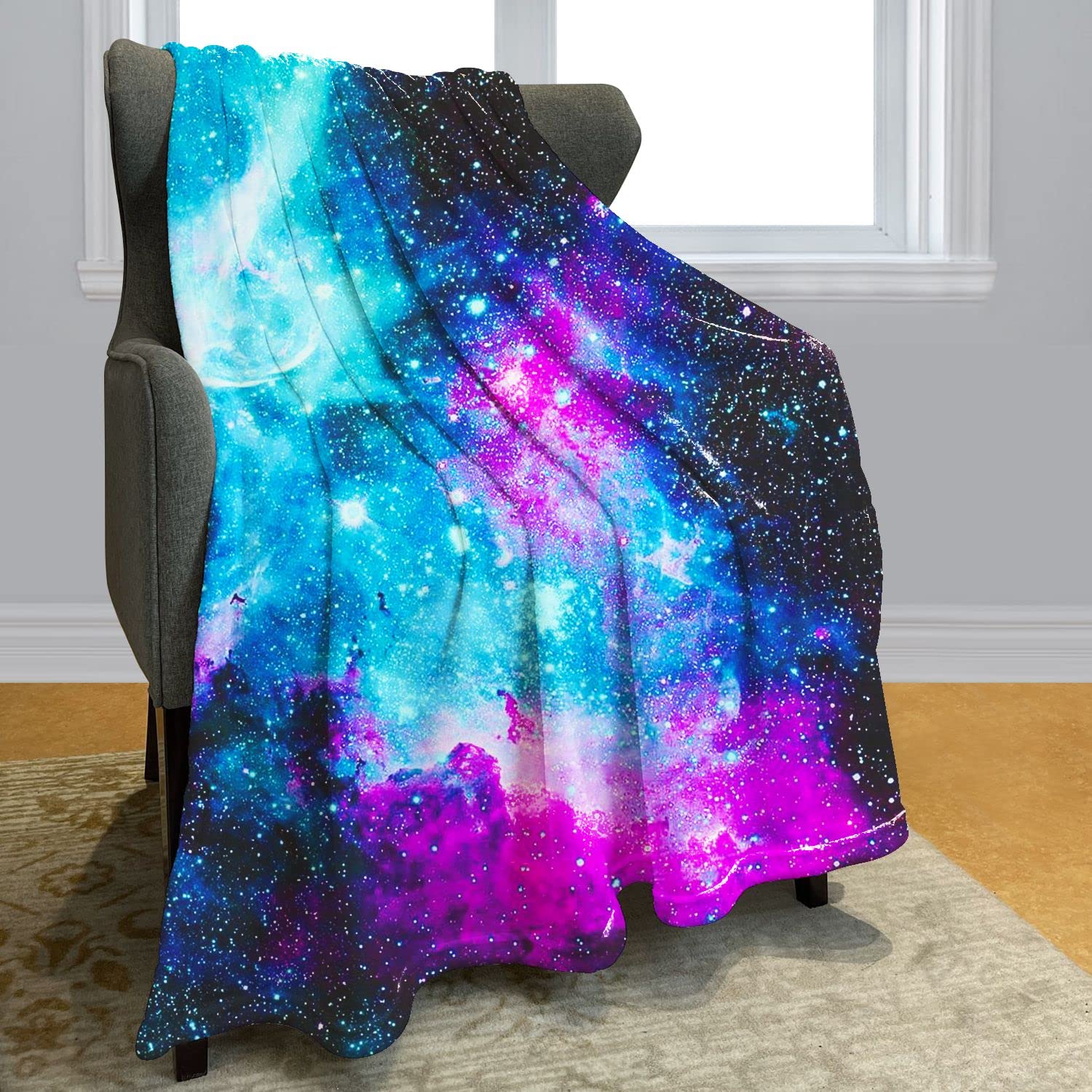 Nebula Galaxy Throw Blanket - Soft Fleece Blanket with Purple Blue Starry Sky Space Design, 50x60 Inches, Warm & Cozy for Sofa, Couch, Bed - Perfect for Stargazing Nights, Movie Evenings & Home Decor