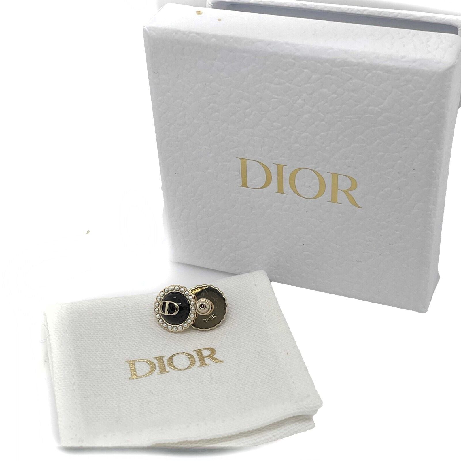 Christian Dior Petit CD Stud Earrings - Black, Gold & Pearl Stud Earrings for Women | Luxury Fashion Jewelry Gift for Her | Perfect for Parties, Weddings & Special Occasions