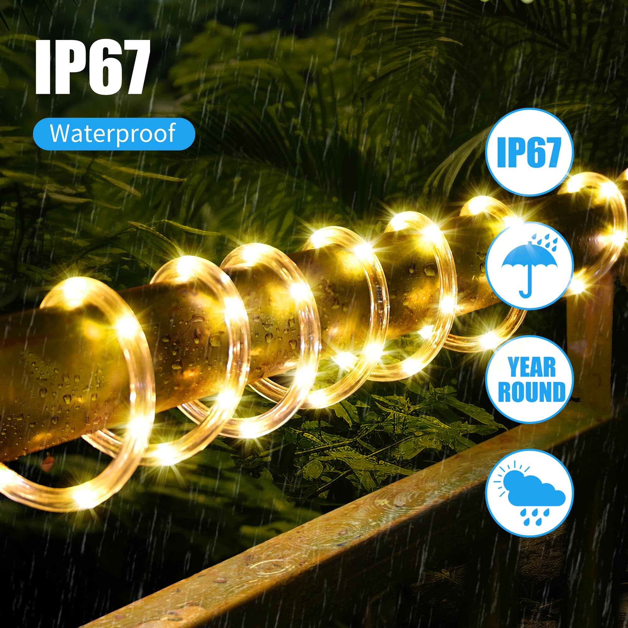 320 LED 48Ft Connectable Waterproof Outdoor Rope Lights - Flexible Strip Lighting for Indoor, Tree, Patio, Garden, Party, Wedding & Christmas Decor (Warm White) | Perfect for Backyard, Landscape, Holiday & Event Lighting