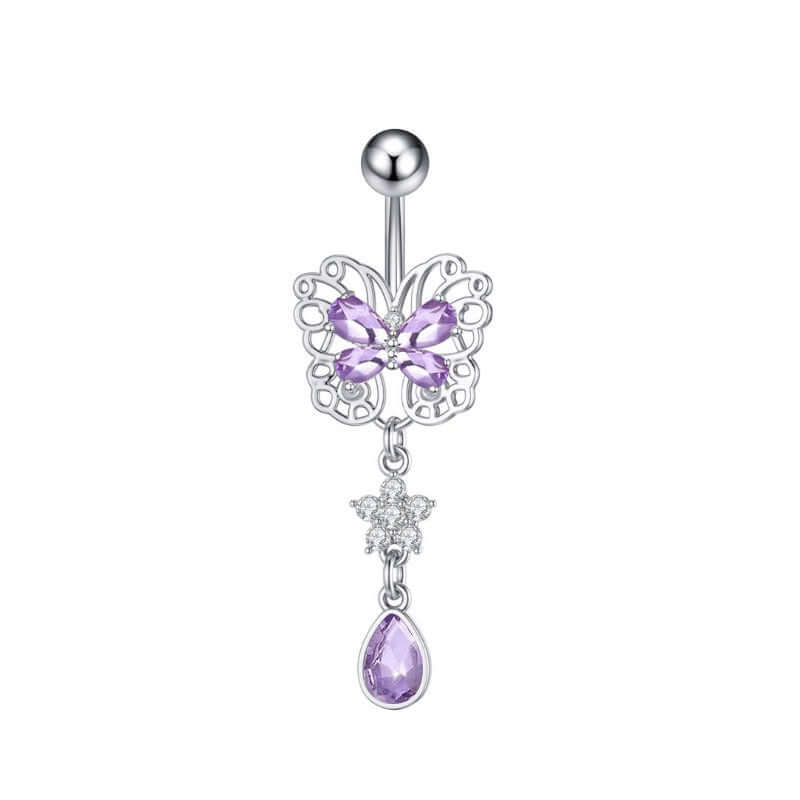 Sparkly Butterfly Opal Dangle Belly Button Rings | Q0202 | Stylish Body Jewelry for Women, Perfect for Parties, Beach & Everyday Wear
