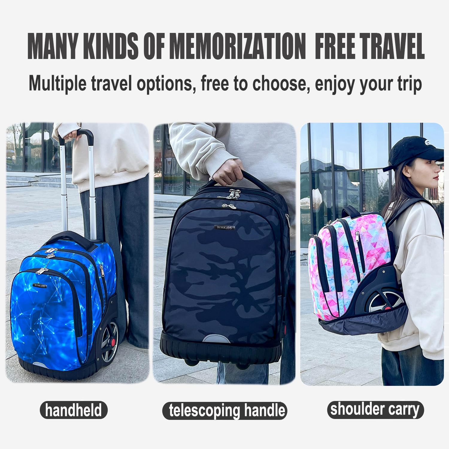 55L Rolling Backpack with Wheels - Waterproof Business Backpack with Silent Large Wheels & Dual Handles - 22 Inch Carry On Backpack with Laptop Compartment (Black) - Perfect for Business Travel, Commuting & College Students