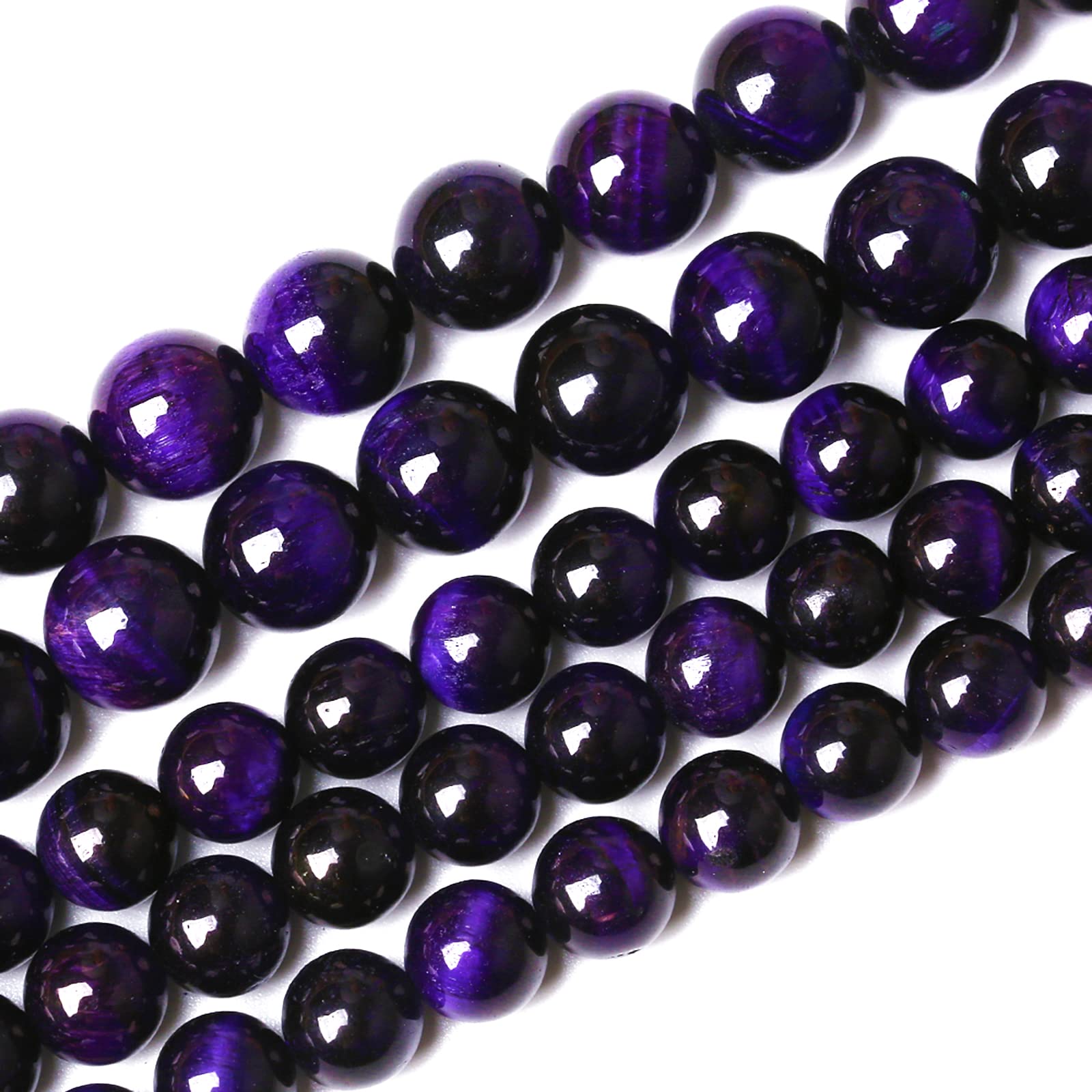 10mm 38pcs A+ Grade Natural Purple Tiger Eye Stone Beads - Round Spacer Loose Beads for Jewelry Making, DIY Bracelet & Necklace Craft (15 Inch) - Perfect for Boho, Healing Crystal & Handmade Jewelry Designs