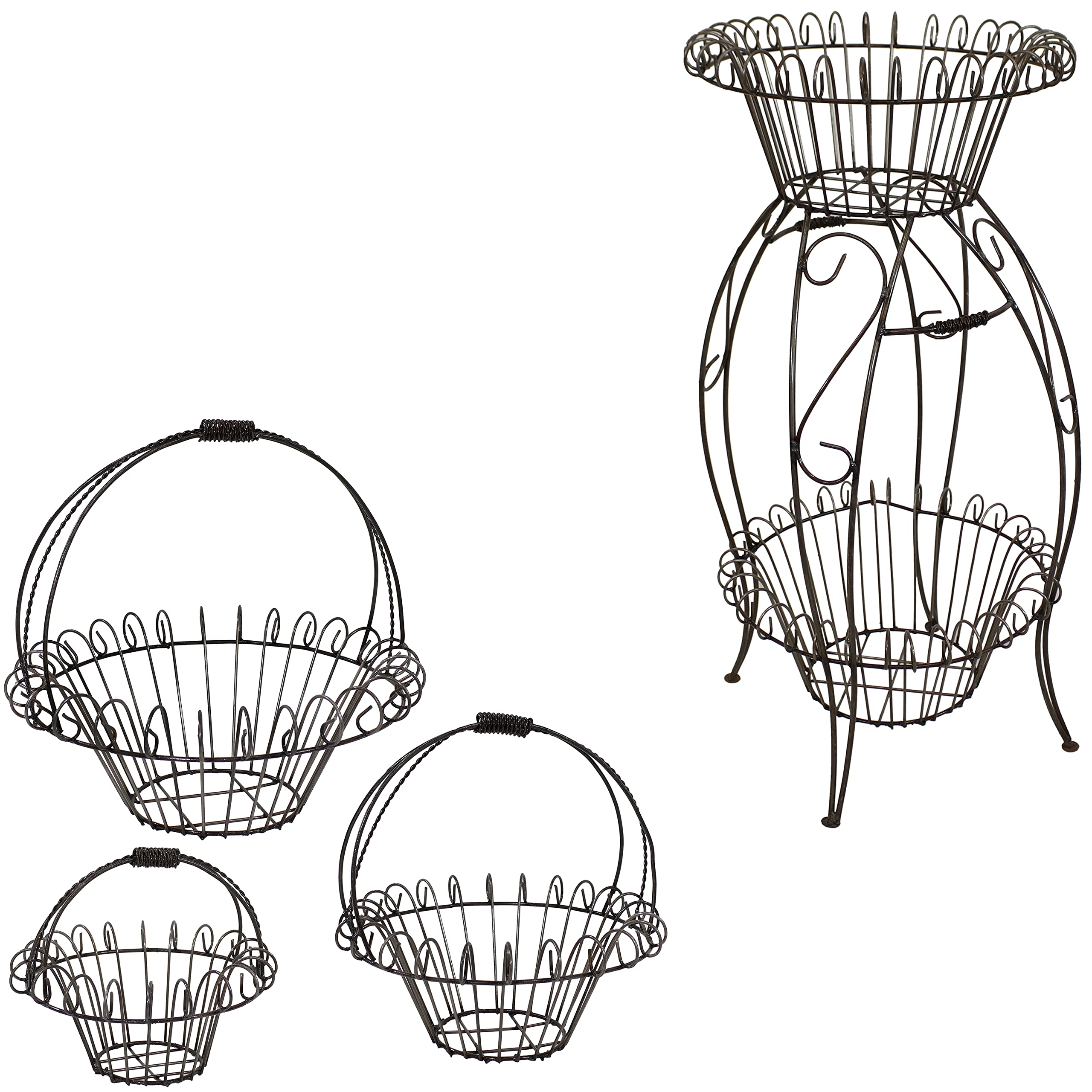 Rustic Metal Plant Stand Bundle - Sunnydaze 3-Piece Steel Planter Baskets (20