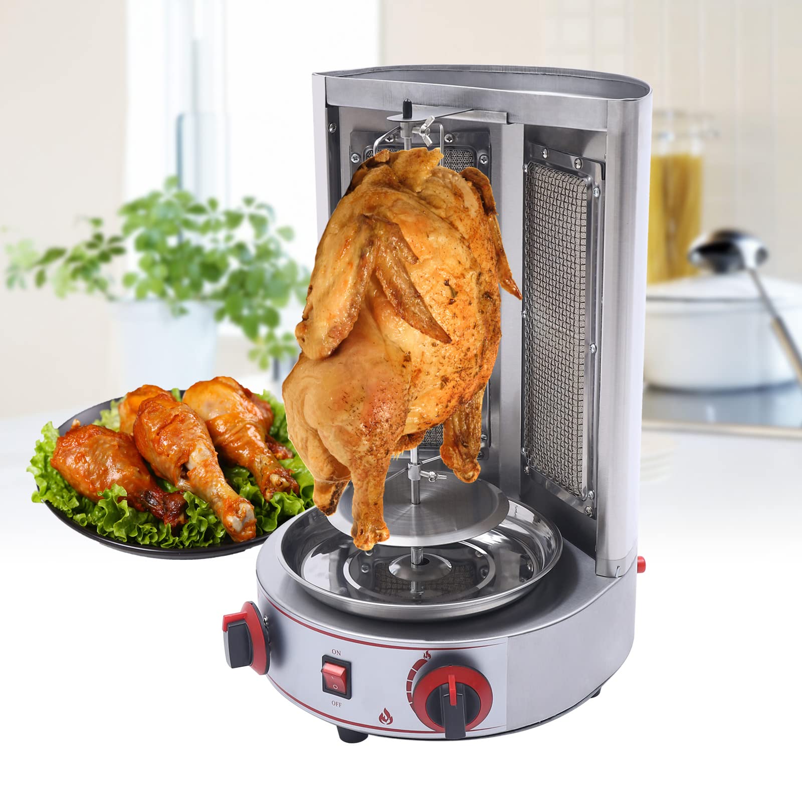 Commercial Shawarma Grill Machine - 110V Vertical Rotating Rotisserie for Doner Kebab, Gyro & Meat - Countertop Broiler with Catch Pan - Perfect for Restaurants, Family Gatherings & Outdoor Events