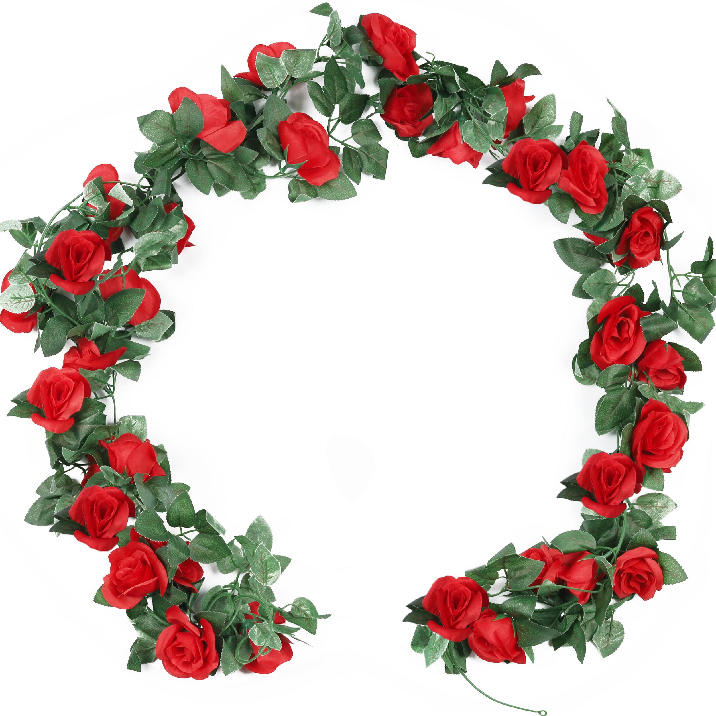2 Pack Artificial Rose Flower Garlands - 6.9Ft Fake Rose Vines Hanging Floral Decor for Wedding Backdrop, Home Table, Party, Garden Wall & Room Decoration (Red) - Perfect for Boho Wedding, Baby Shower, Photo Booth & Indoor/Outdoor Decor
