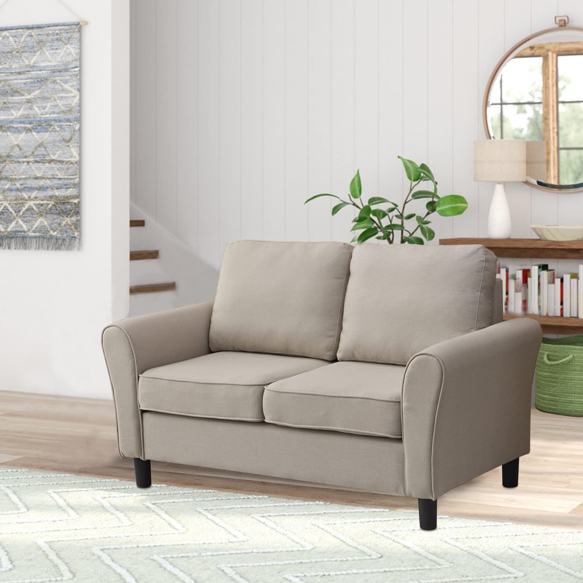 Modern Linen Loveseat Sofa - Comfortable Small Couch for Living Room, Office & Bedroom - Beige Fabric 2-Seater - Perfect for Apartments, Reading Nooks & Cozy Spaces